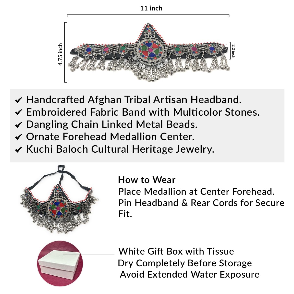 Afghani Kuchi Choker Headdress Jewelry Forehead Band Vintage Festival Afghan Jewellery Set | Afghan Jewellery Vintage Kuchi Choker  main image 4