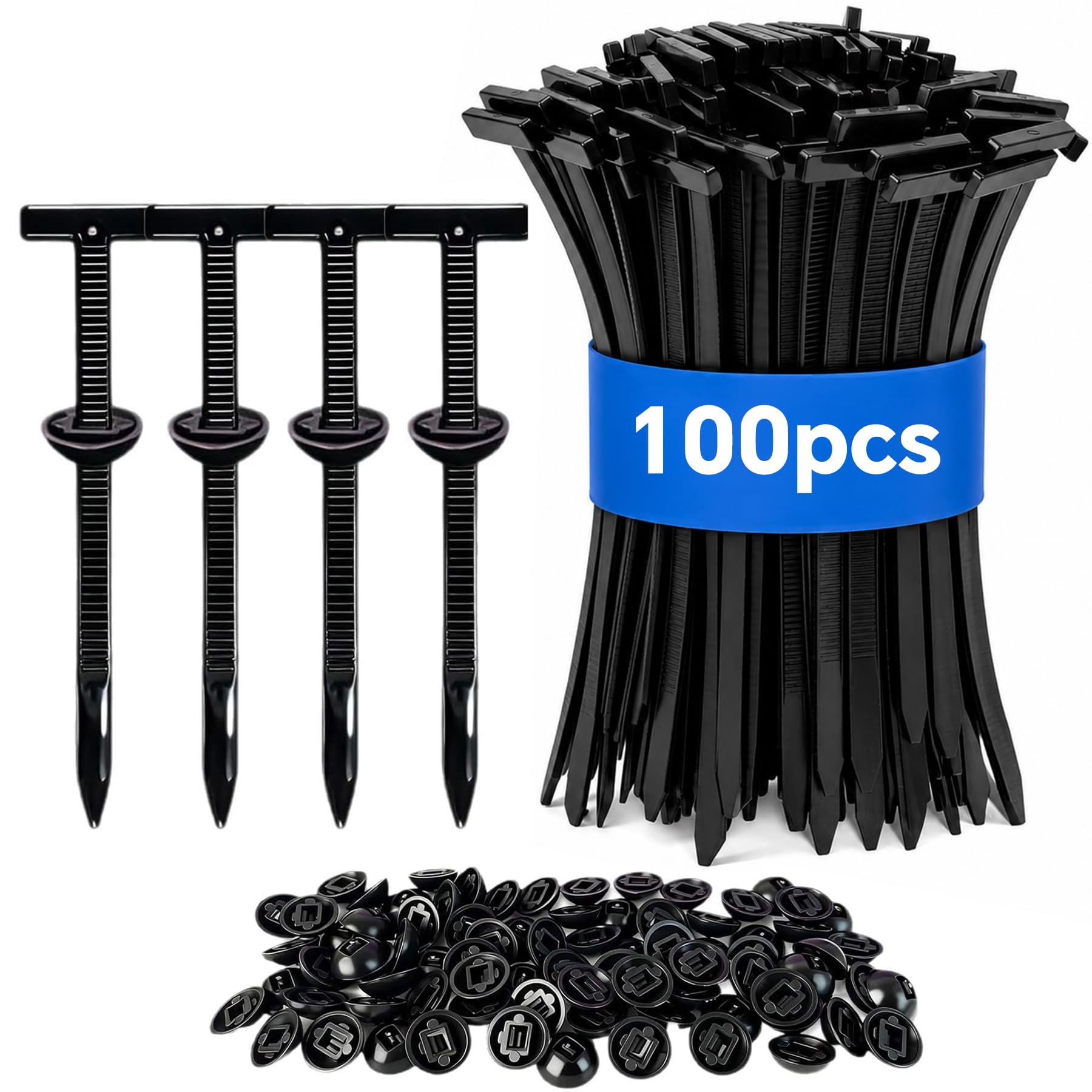 Nylon Universal Cable Tie Buckle, Nylon Zip Ties with Pin & Button Lock Daily Repair (100PCS)