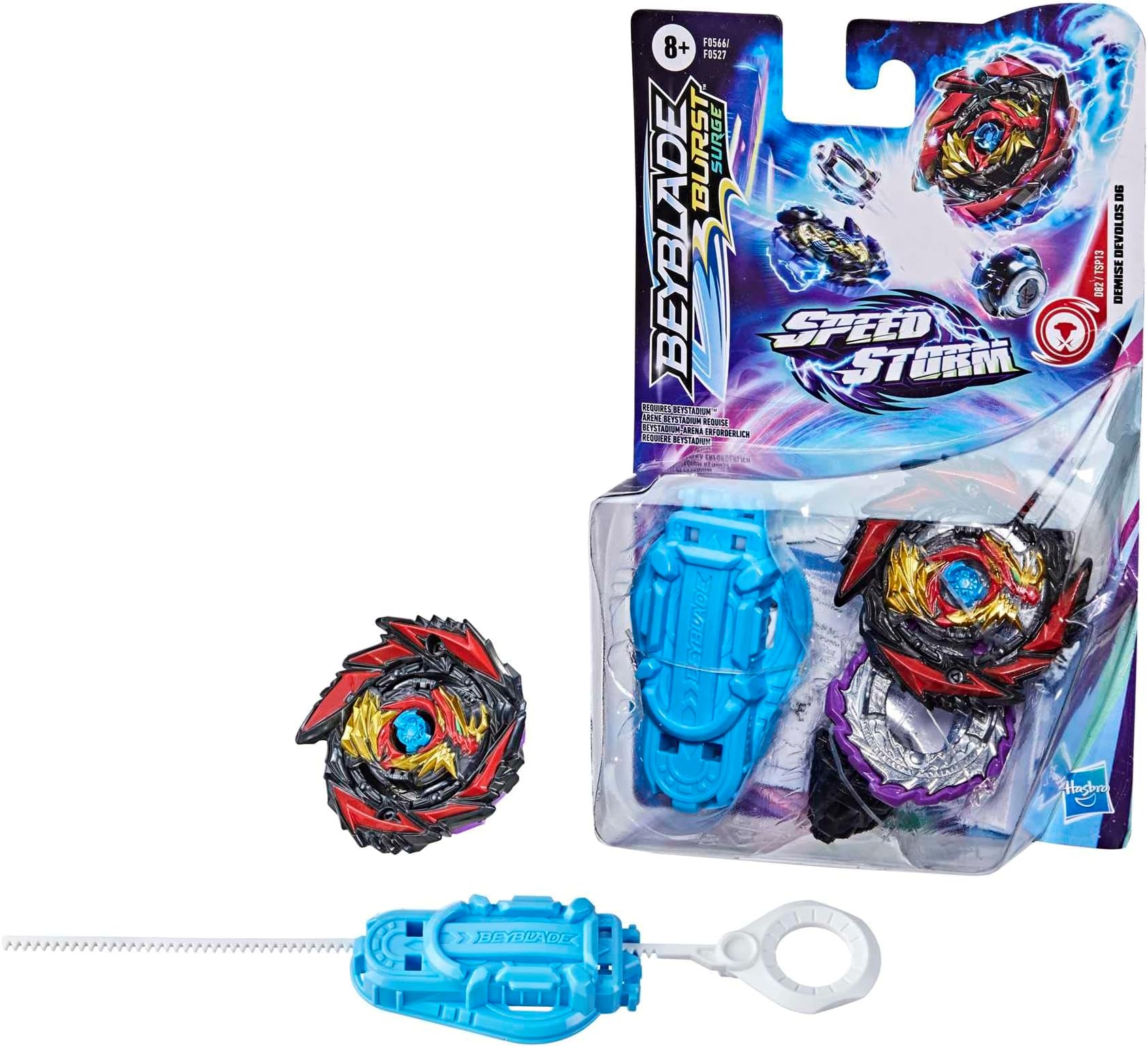 Hasbro Beyblade Burst Surge Speedstorm Demise Devolos D6 Spinning Top Starter Pack – Balance Type Battling Game Top with Launcher, Toy for Kids