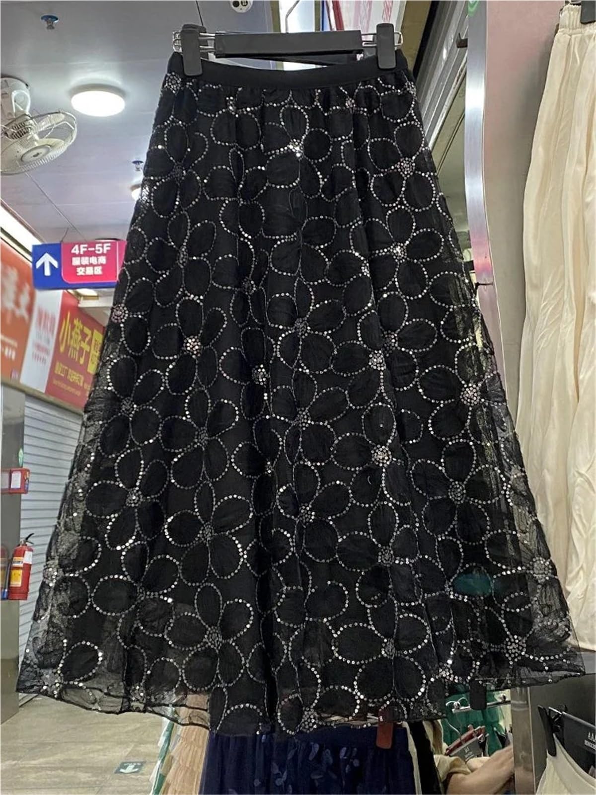 Gonna Moda a Vita Alta da Donna in Garza con Paillettes Francese