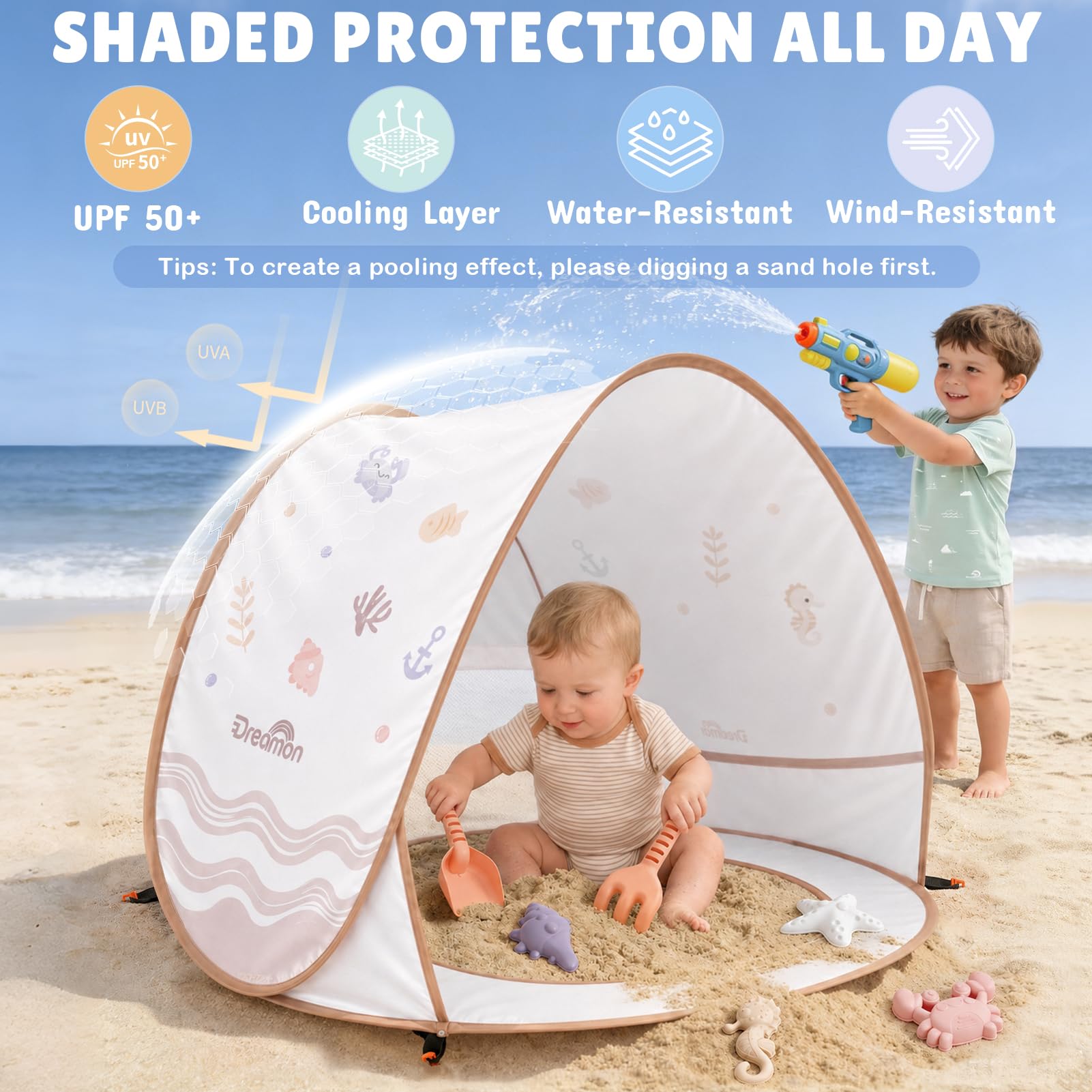 Przenośny namiot plażowy Anti UV dla niemowląt z mini basenem na plażę, do ogrodu, na kemping i zajęcia na świeżym powietrzu