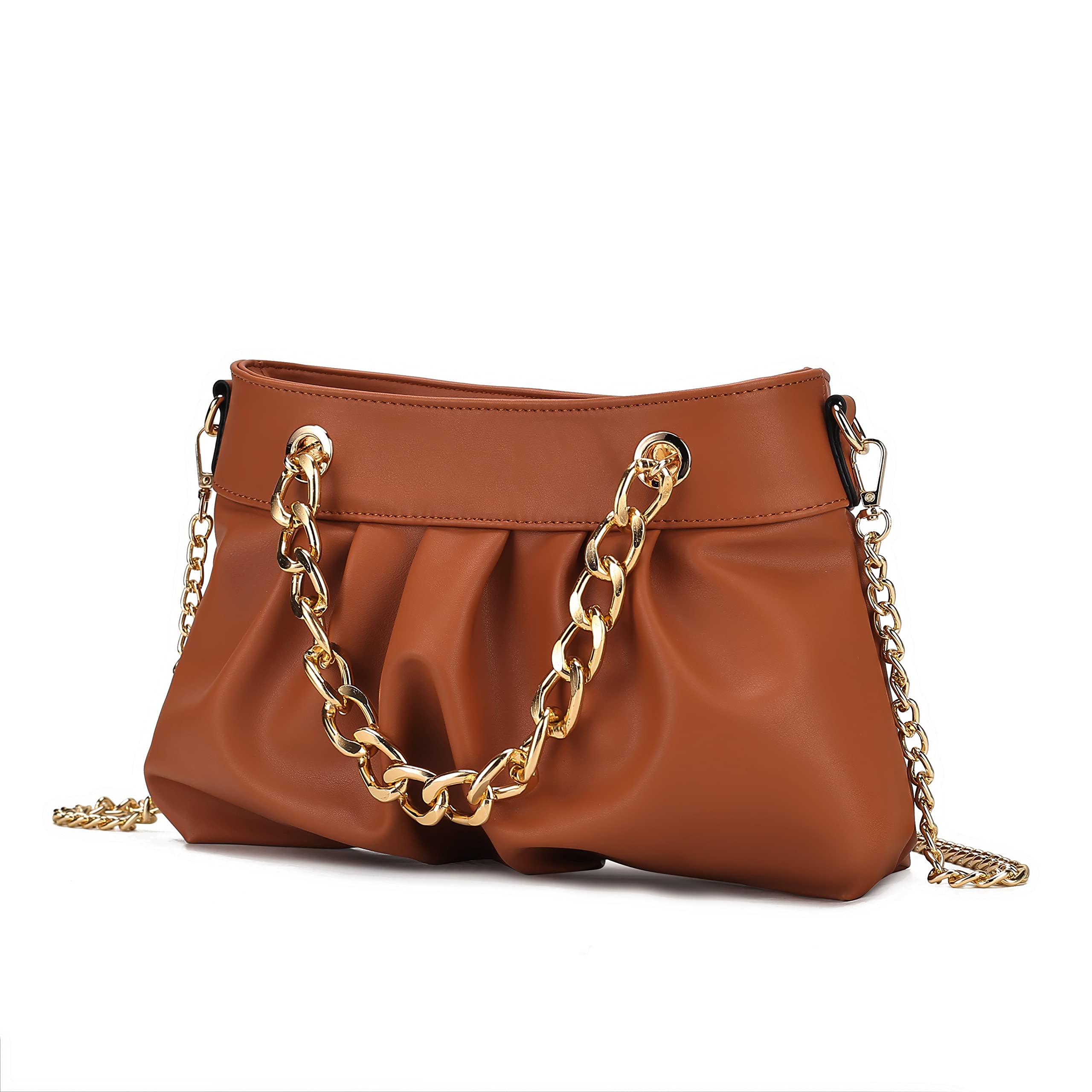 MKF CollectionMini Shoulder Bag for Women, Vegan Leather Ruched Chain Link Trendy Fashion Handbag Crossbody Hobo Purse