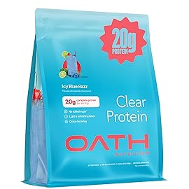 Oath Nutrition Clear Whey Isolate Protein Powder, ICY Blue Razz, 20g Complete Protein per Serving, No Added Sugar, Grass-Fed, 21 Servings