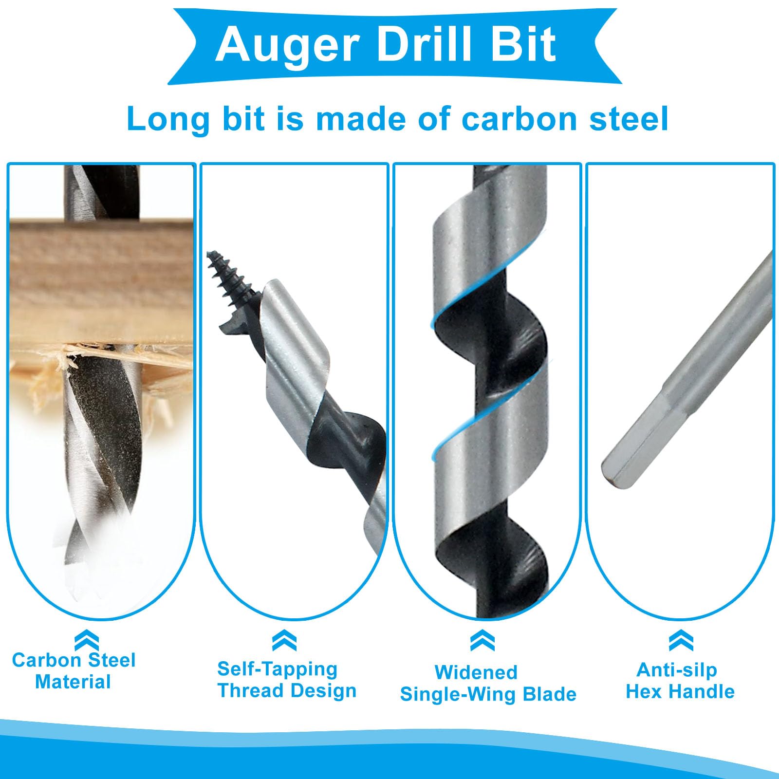 Cjueiom Wood Auger Drill Bit, 12mm x 400mm Hex Shank Ship Auger Bit, Cuts Shallow and Deep Holes in Wood, 1 Piece - Image 3