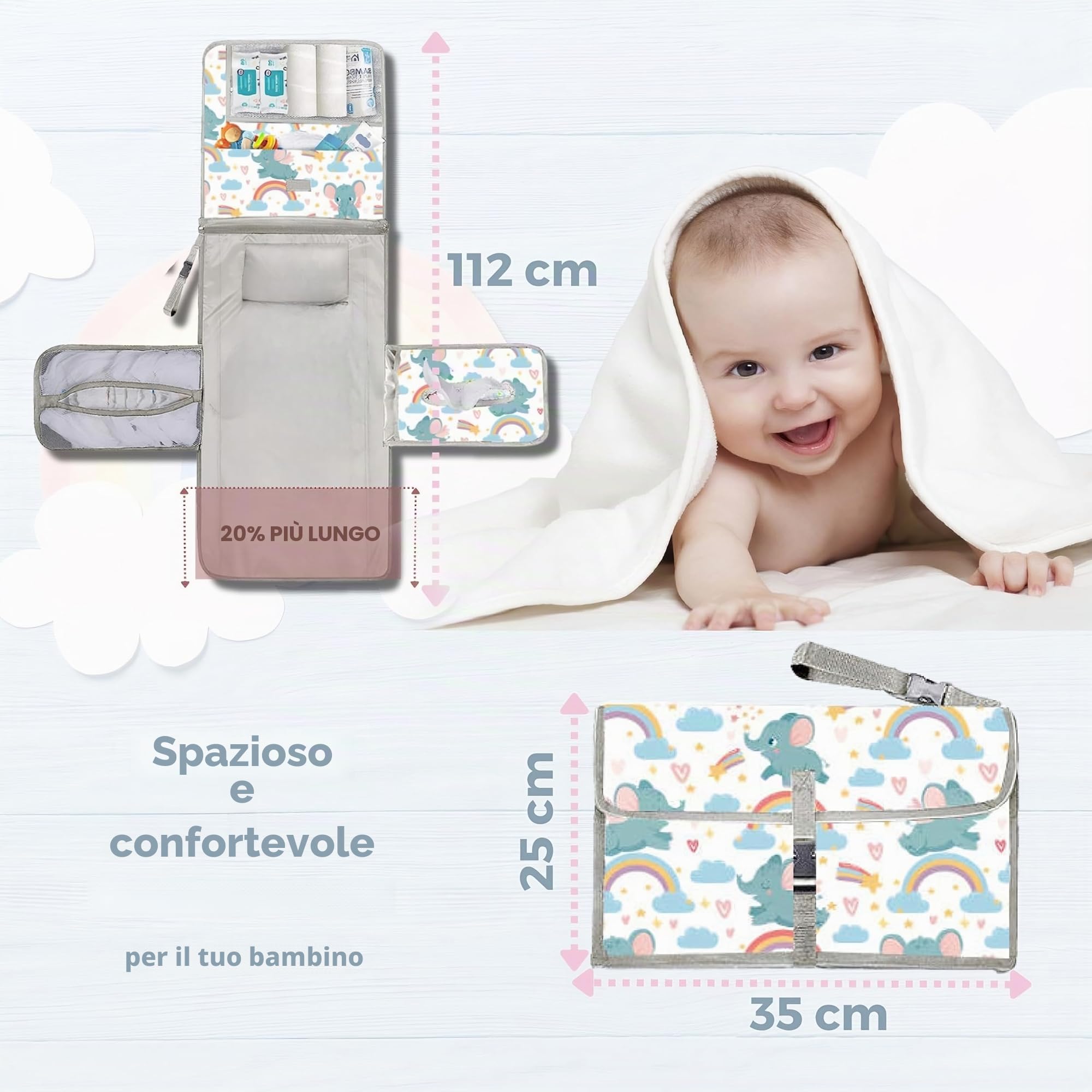 Fasciatoio Portatile XL - Pieghevole Impermeabile Perfetto Regalo Neonato - Accessori Utili - Borsa Rimovibile Con Tasche Multiple per Bambino