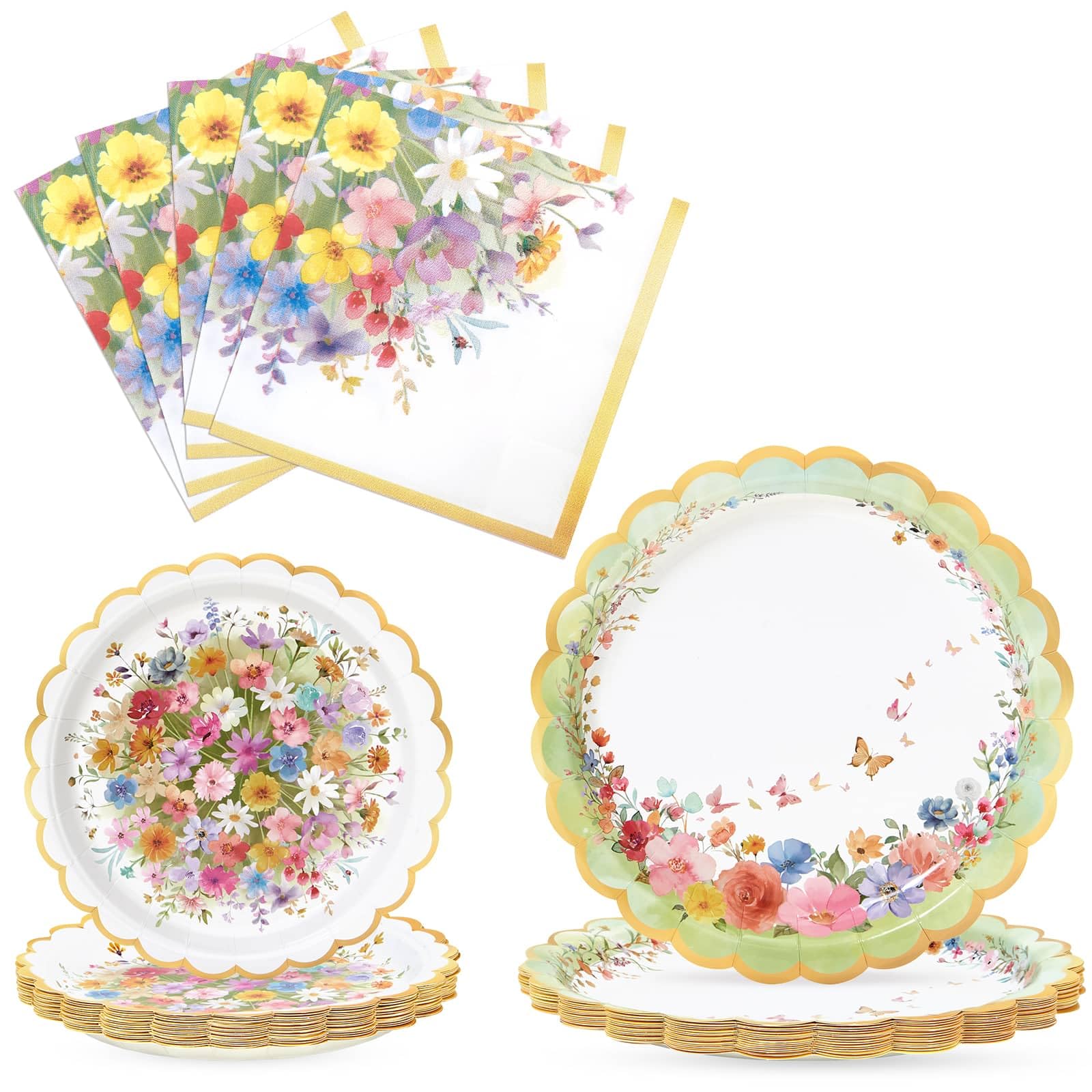 WERNNSAI Floral Party Supplies 48 PCS Coroful Wild Flowers Plates Napkins — image 1