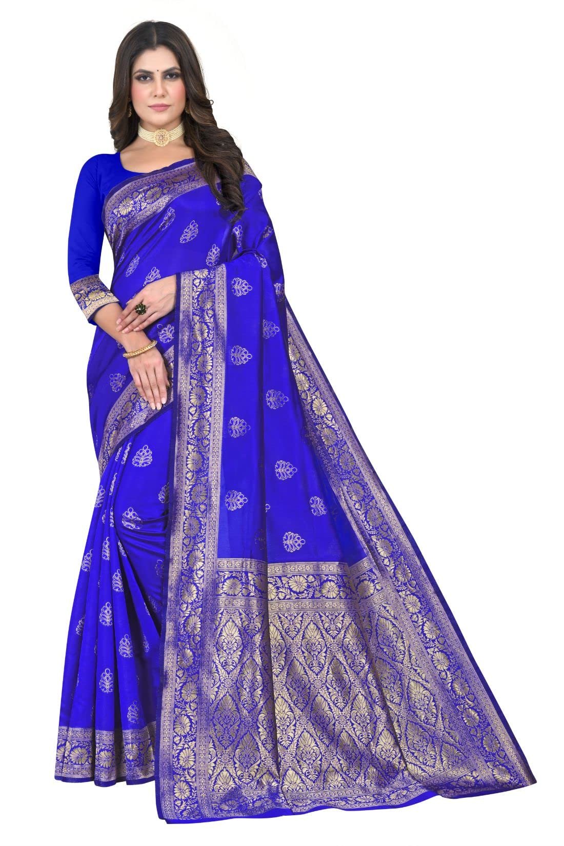 Shasmi Sarees Women's Art Silk Royal Blue Kanchipuram Saree (San Pari 158 R Blue)