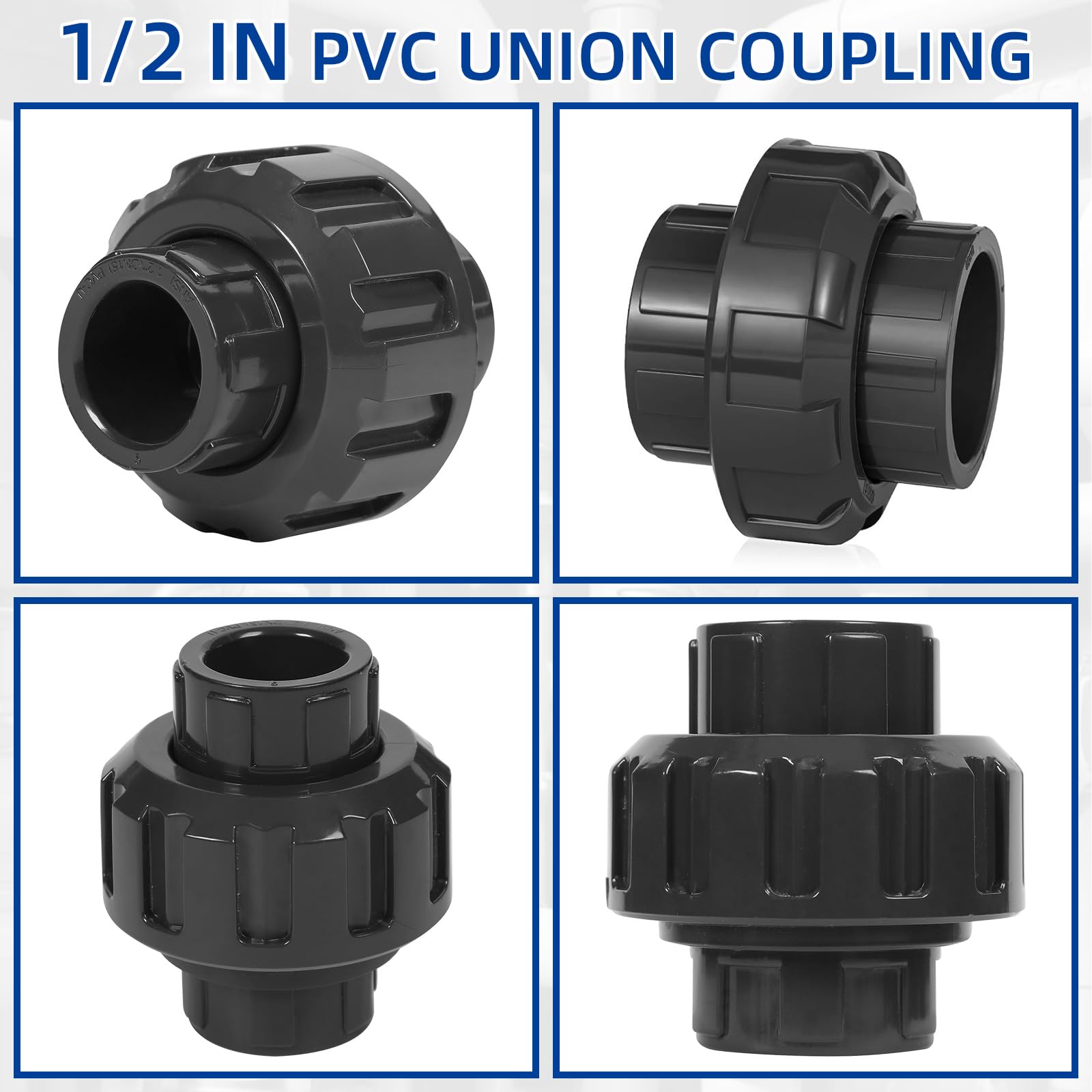12 accesorios de tubería de acoplamiento de unión de PVC de 0.5 pulgadas (enchufe x enchufe), adaptador de acoplamiento de unión deslizante de 1/2 pulgada, junta tórica EPDM Schedule 80, gris