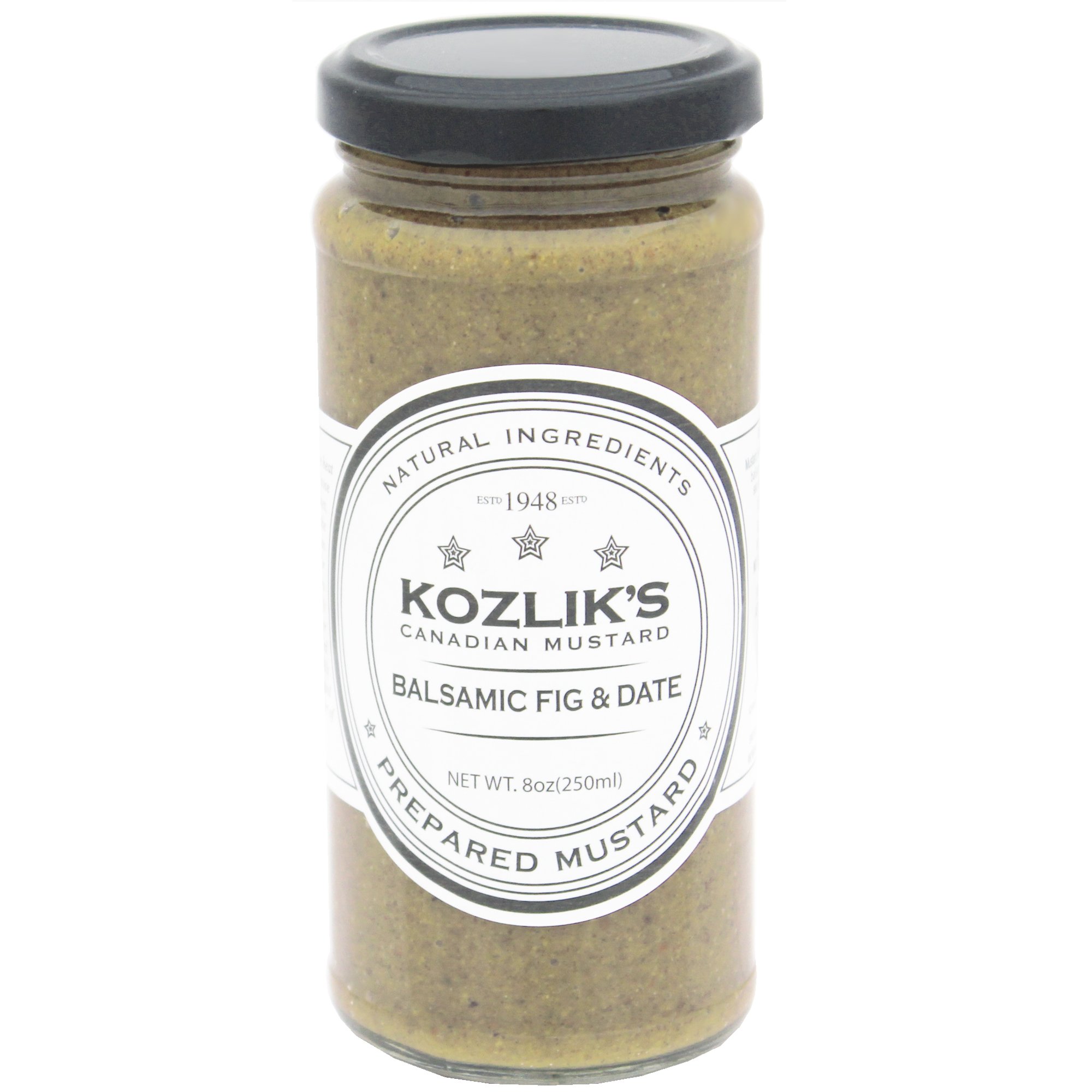 Kozliks Balsamic Fig & Date Mustard, Pack of 6 of 8 oz Glass Jars Each, Shelf Stable, Non-GMO, Gluten-Free, Kosher
