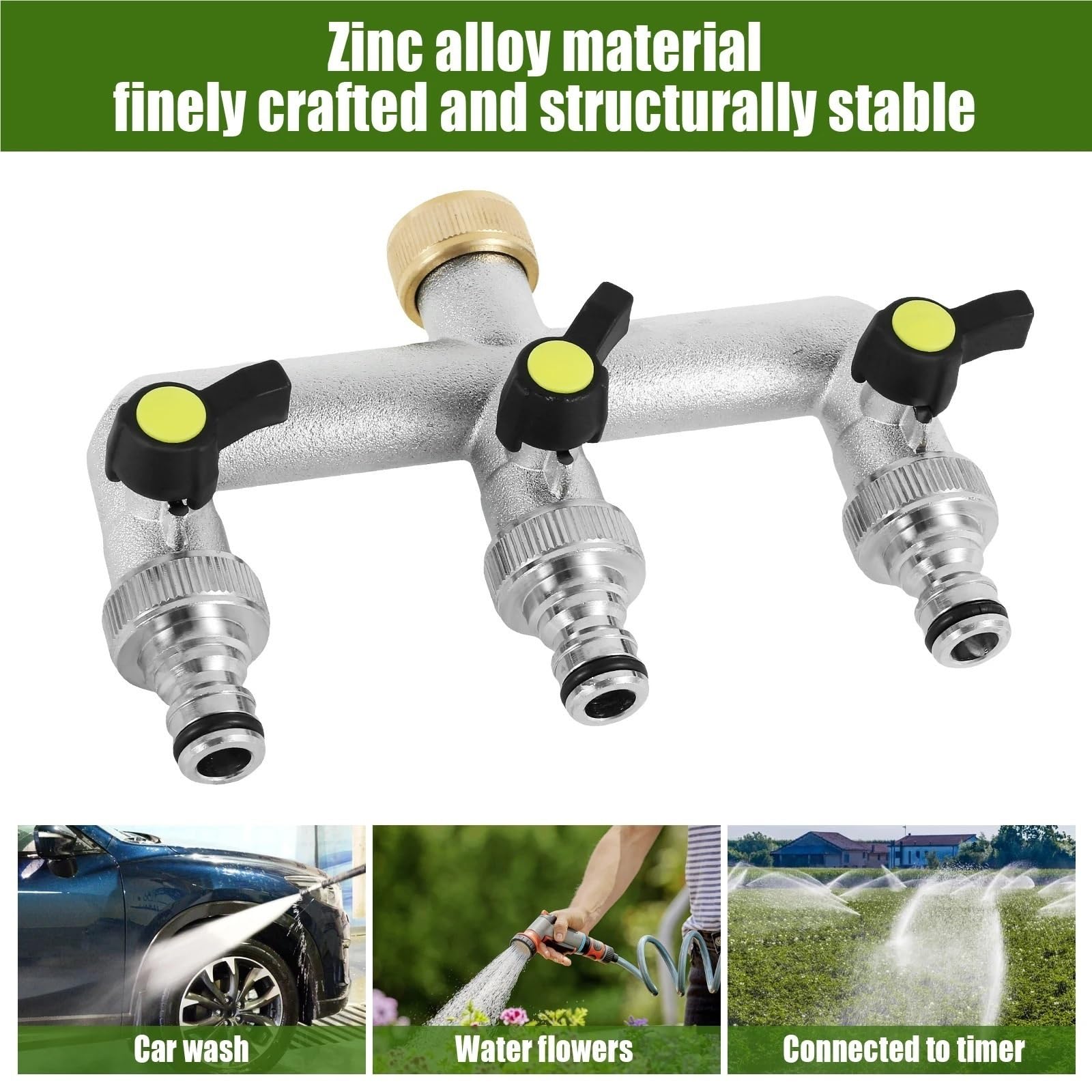 Divisor de Manguera jardín aleación Zinc 3/4 Pulgadas y 2/3 vías Distribuidor Conector riego Grifo Resistente for Exteriores para JardíN(Silver 2 Way)