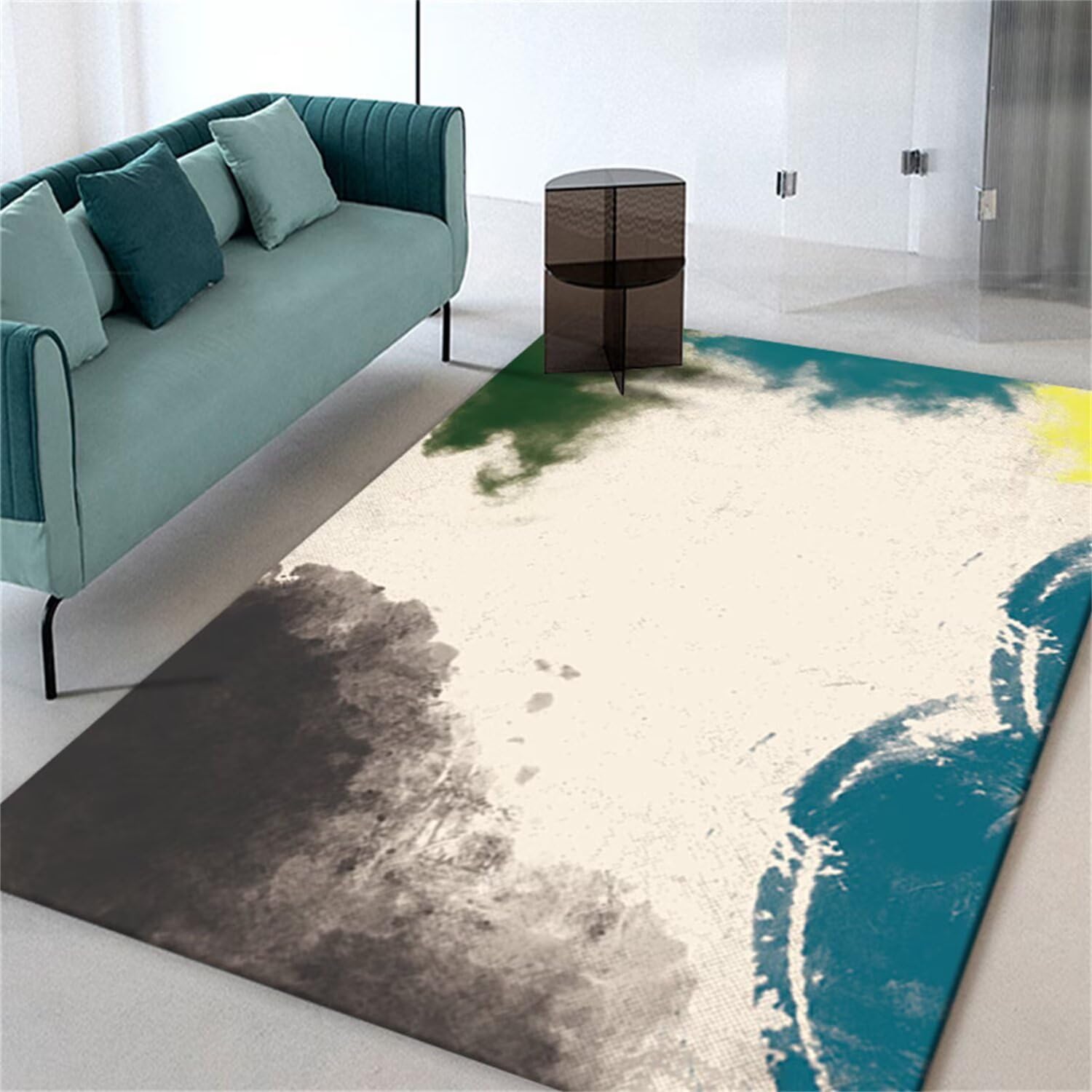 Tapis grande taille 200X300CM durable et résistant aux taches bleu coloré