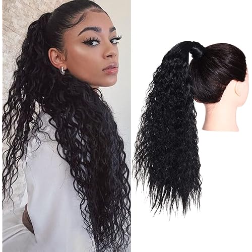 SARLA Ponytail Hair Extension for Black Women Synthetic Wavy Curly Wrap Around Pony Tail 22 Inch Heat Resistant Fiber