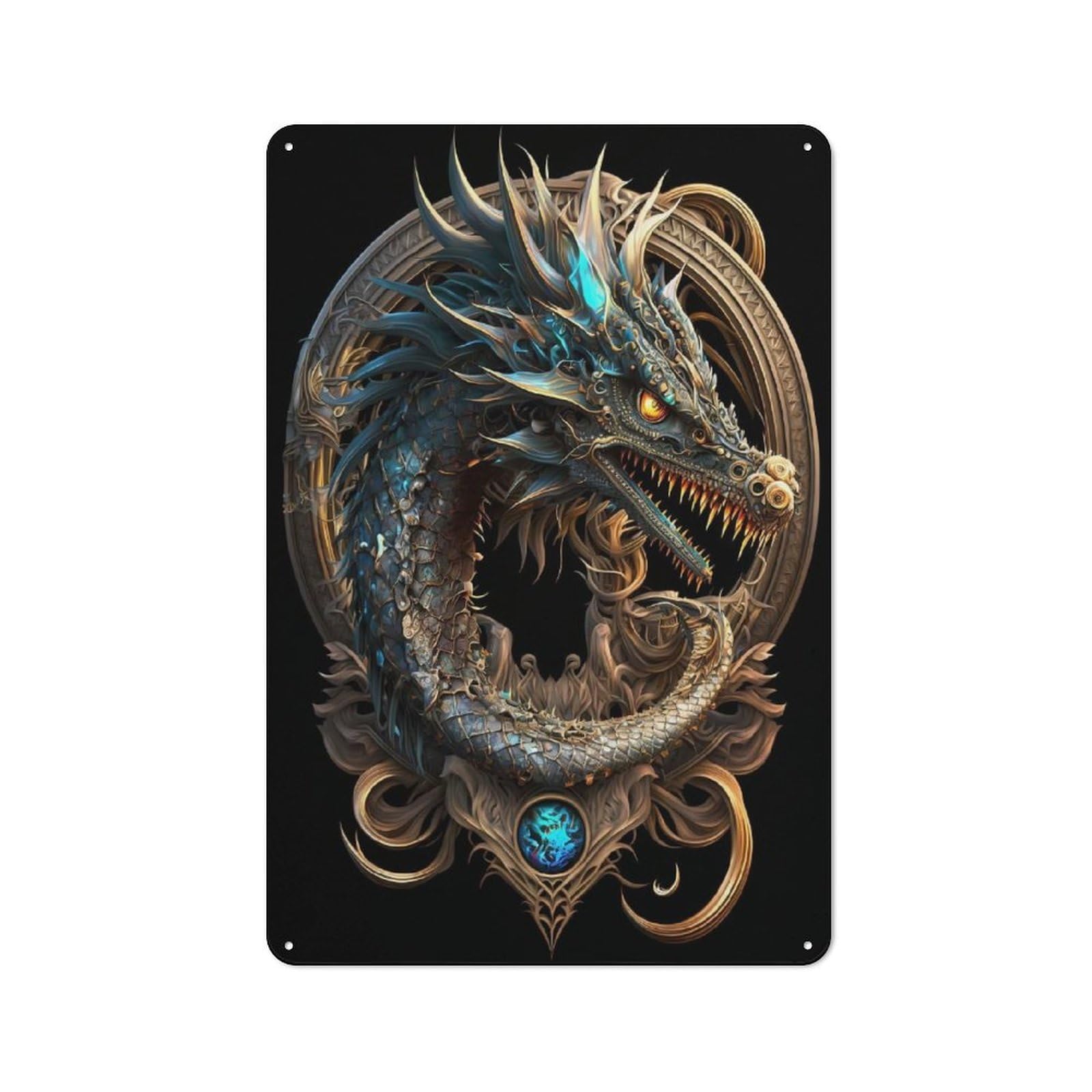 Junmoney Style-11 Metal Plaque 30X20cm With Mystical Cosmic Dragon For Hallway Wall, Rustic Decor, A Metal Wall Feature For Hallways And Entrance Areas