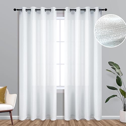 KOUFALL - Cortinas transparentes con aspecto de lino y brillantina KOUFALL - Cortinas transparentes con aspecto de lino y brillantina