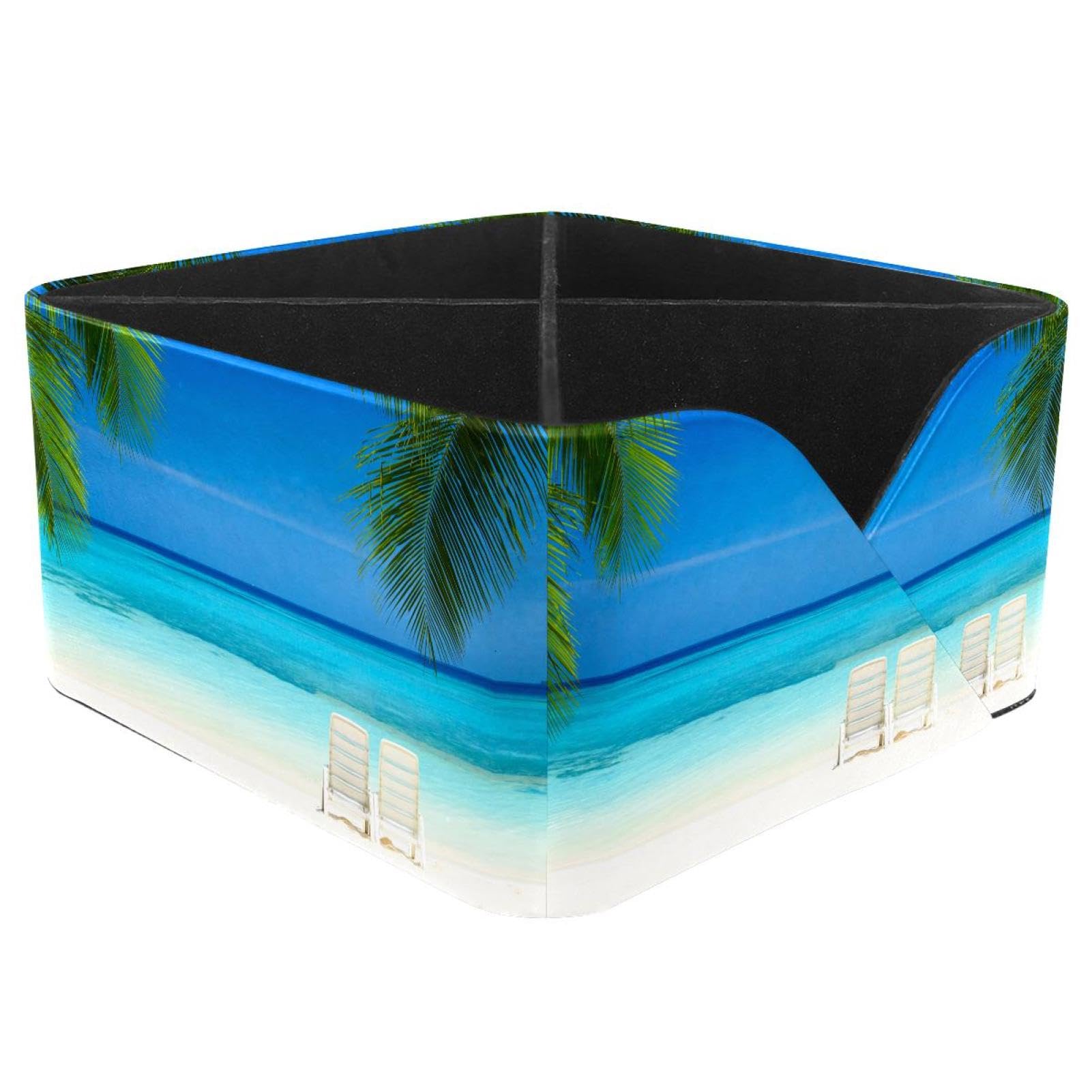 KengjuTesu Beach Palm Tree Desktop Organizer Pen Holder, Rectangular Pencil Cup for Office, Study and Makeup Stations