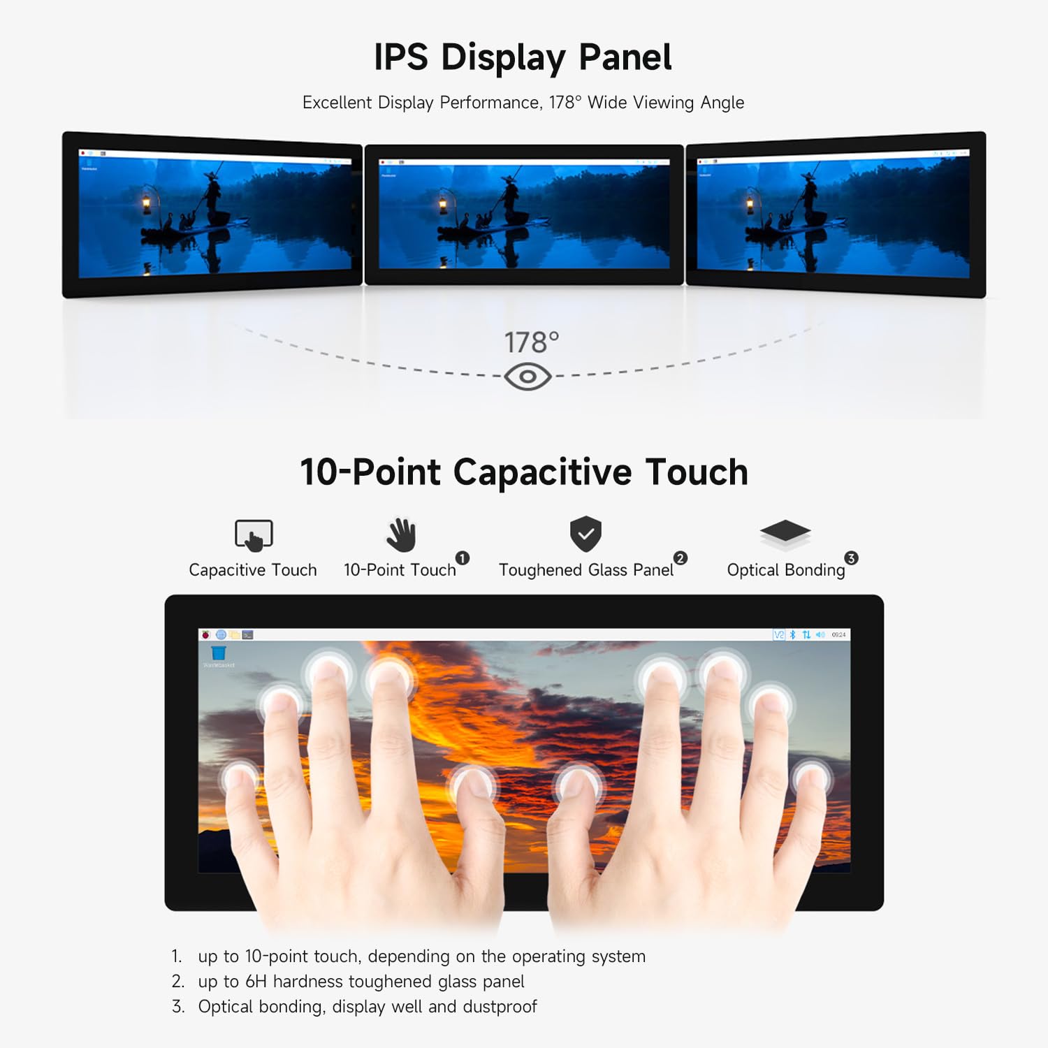 Waveshare 12.3inch DSI Capacitive Touch Screen, 720x1920 Pixels, IPS Panel, 10-Point Touch, Optical Bonding Toughened Glass Panel for Raspberry Pi 5/Omni3576