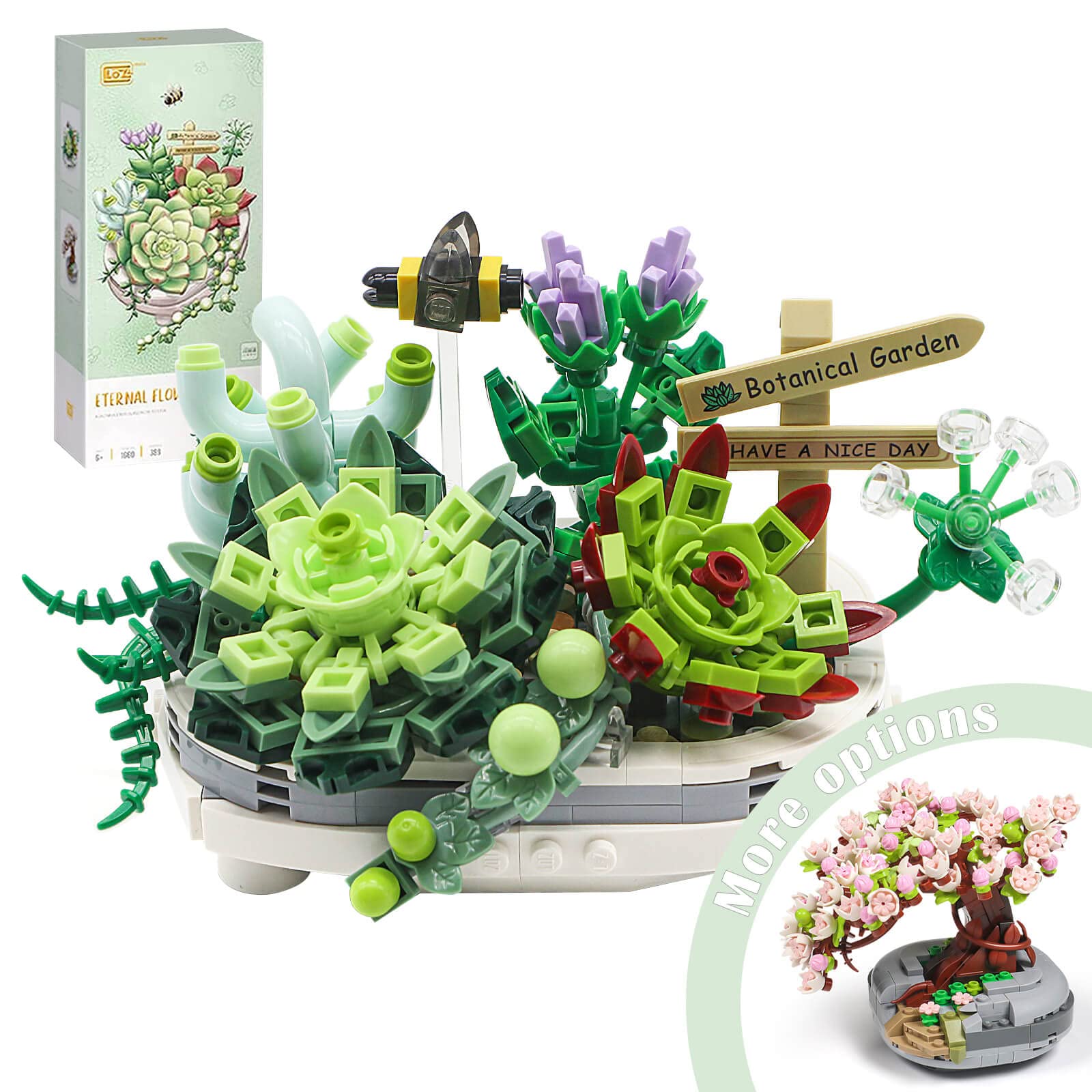 HIGH GODOSucculent Bonsai Plant Sets, Mini Botanical Collection & Flower Bouquet Building Kit Creative Gift for Adults Teens 8+ Kids; Room Or Home Decor (389 Pieces) - No Compatible Classic Bricks