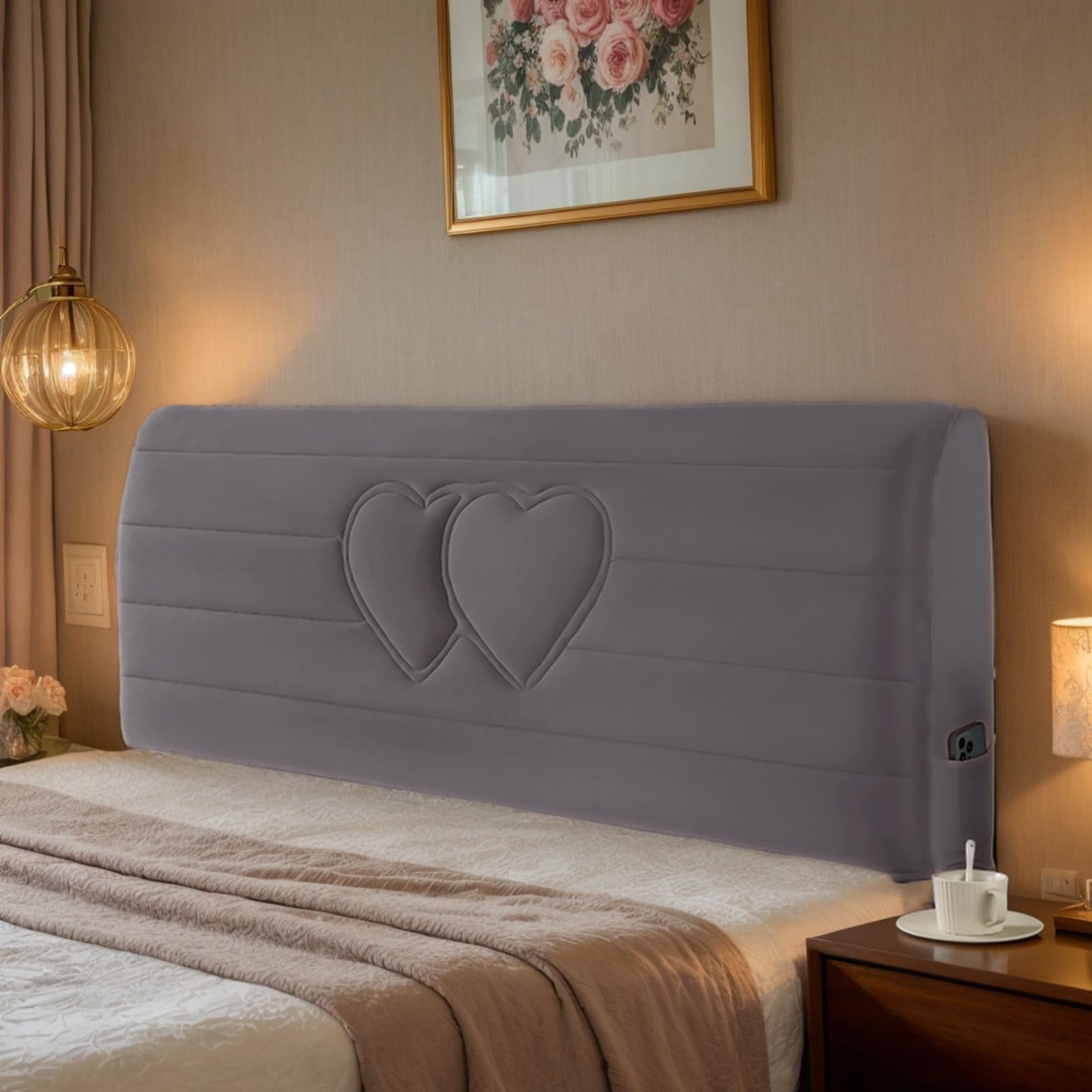 DOSYCOVUR Soft Velvet Headboard Cover for Single Double King Size Beds Thickened Washable Cushion Headboard Protector Full Cover Dustproof Modern Bedside Cover,Grey 3,120cm