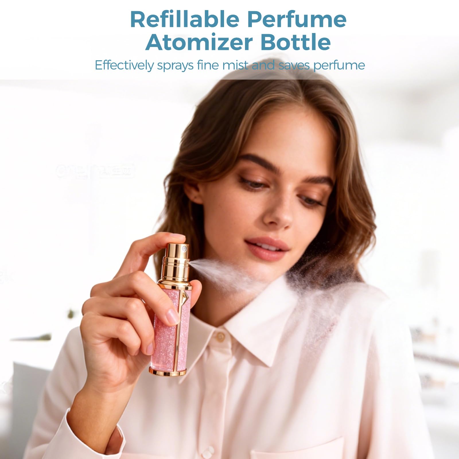 3 Stk. Reise-Parfümflaschen, 5 ml / 0,17 fl oz, tragbare nachfüllbare Mini-Parfüm-Zerstäuberflaschen mit Bodenbefüllung, Glitzer-Design, Pink, Lila, Blau