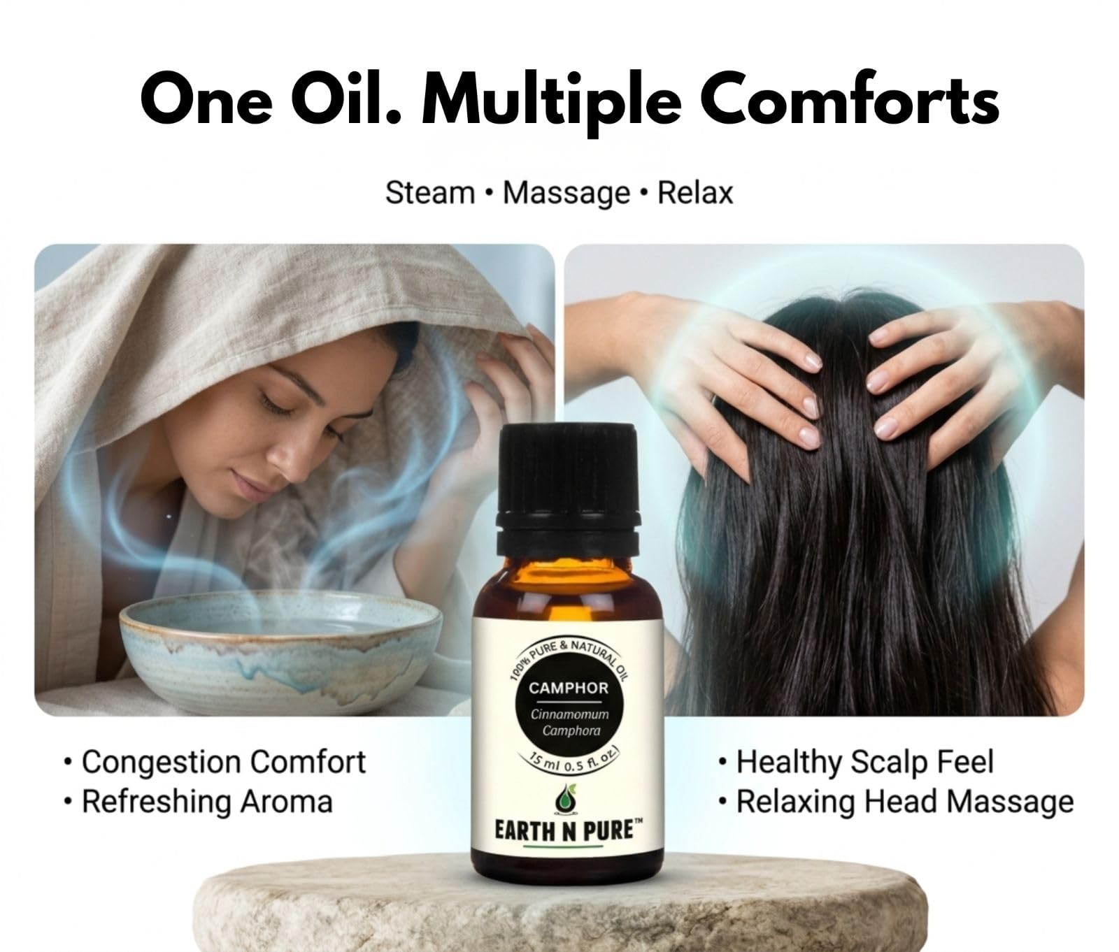 Earth N Pure Camphor Oil (Cinnamomum Camphora) β Steam-Distilled Essential Oil for Diffuser, Aromatherapy & Massage | 30ml 2