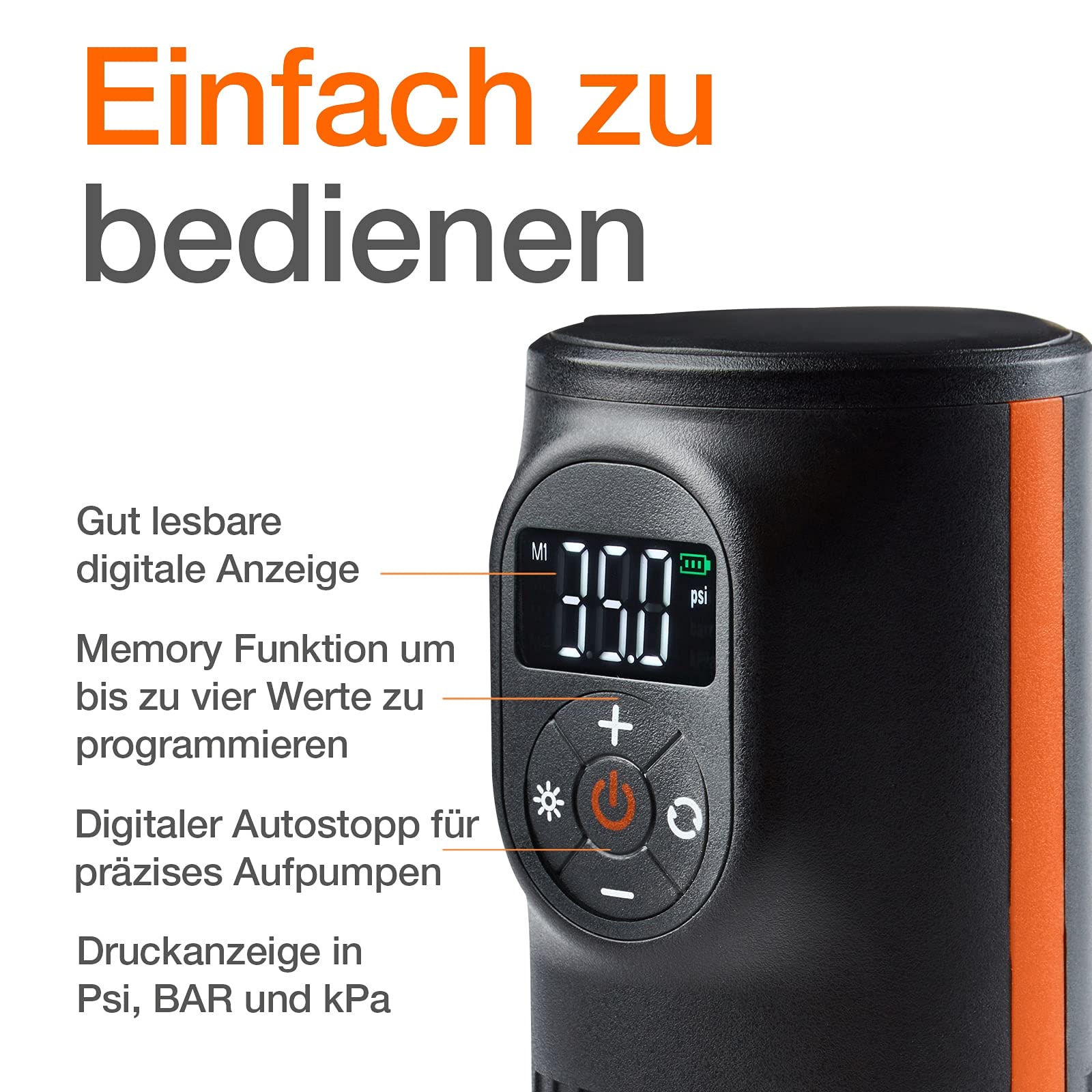 OSRAM TYREinflate 2000, kompakte wiederaufladbare Reifenpumpe mit LED Licht, tragbarer Kompressor für Reifen, Stromanschluss via USB, Reifenbefüllung in 2 Minuten