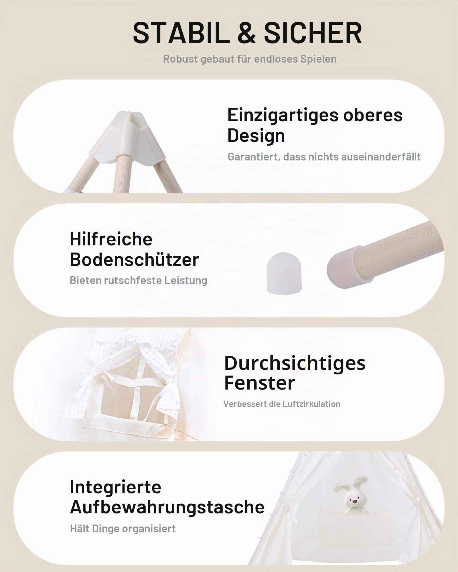 Heypappy Tipi Zelt für Kinder,Waschbares Tippi Kinderzelt Indoor inkl.Luftbett, Lichterkette & Ballons - Spielzelt für Drinnen/Draußen als Spielhaus für Mädchen/Jungen (Weiß)