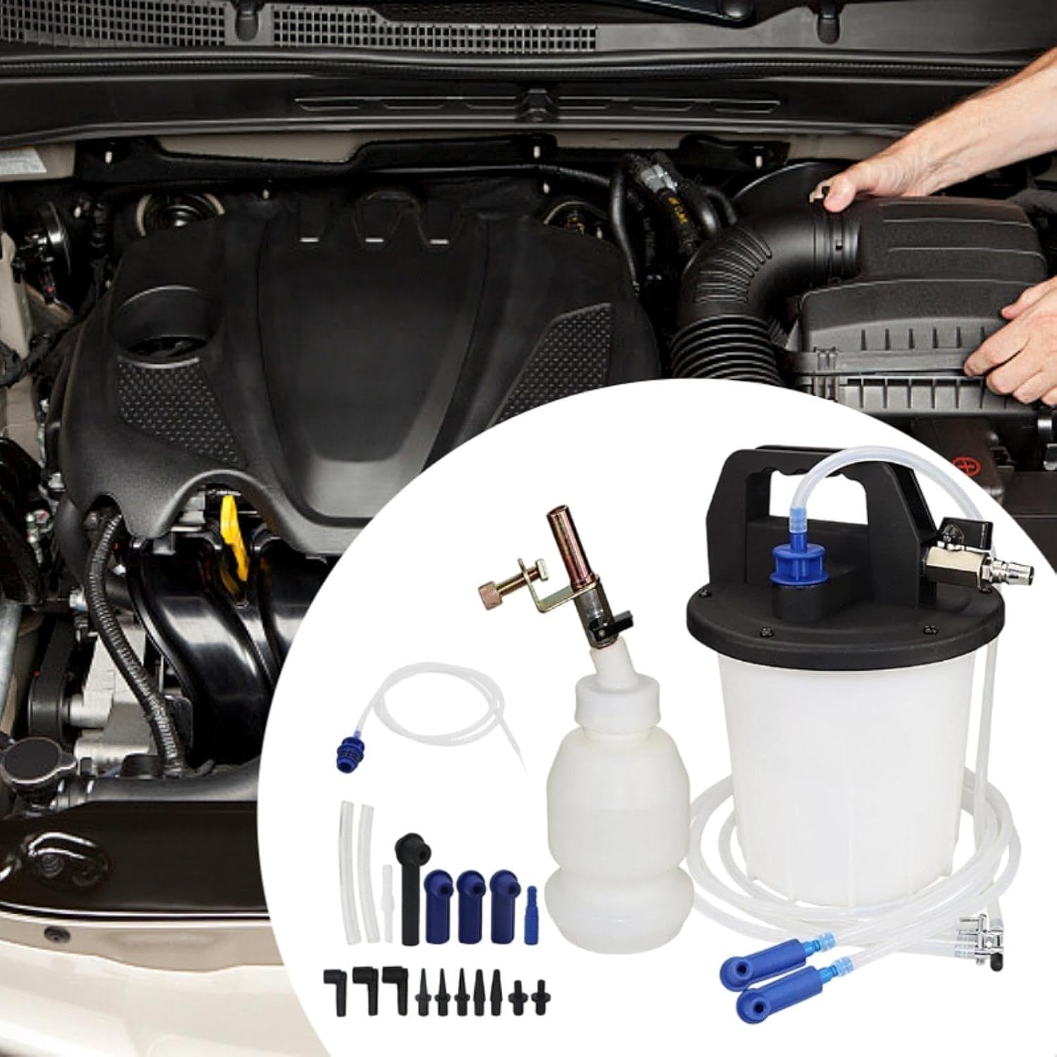 Slyzjdl ポータブルブレーキフルード抽出ツール、車用3L真空ブリーダーキット, 黒