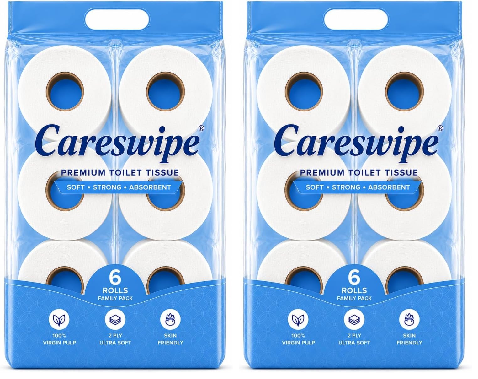 Careswipe 3-Ply Toilet Paper - Family Pack of 6 -9 Careswipe 3-Ply Toilet Paper - Family Pack of 6 -9