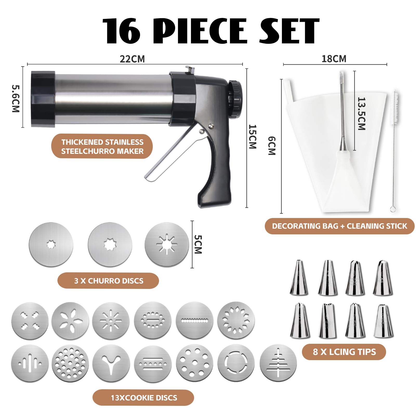 Pressa per Biscotti, Pistola per Dolci in Acciaio Inox Spara Biscotti Professionali con 16 Sagome, 8 Beccucci, Sacchetto in TPU e Spazzola per la Pulizia Pressa per Biscotti per Torte