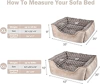 Vista 4 de JOEJOY - Cama rectangular para perro grande, mediano, pequeño, cachorro, sofá cama ortopédico lavable, suave, transpirable, duradera, calmante, Beige