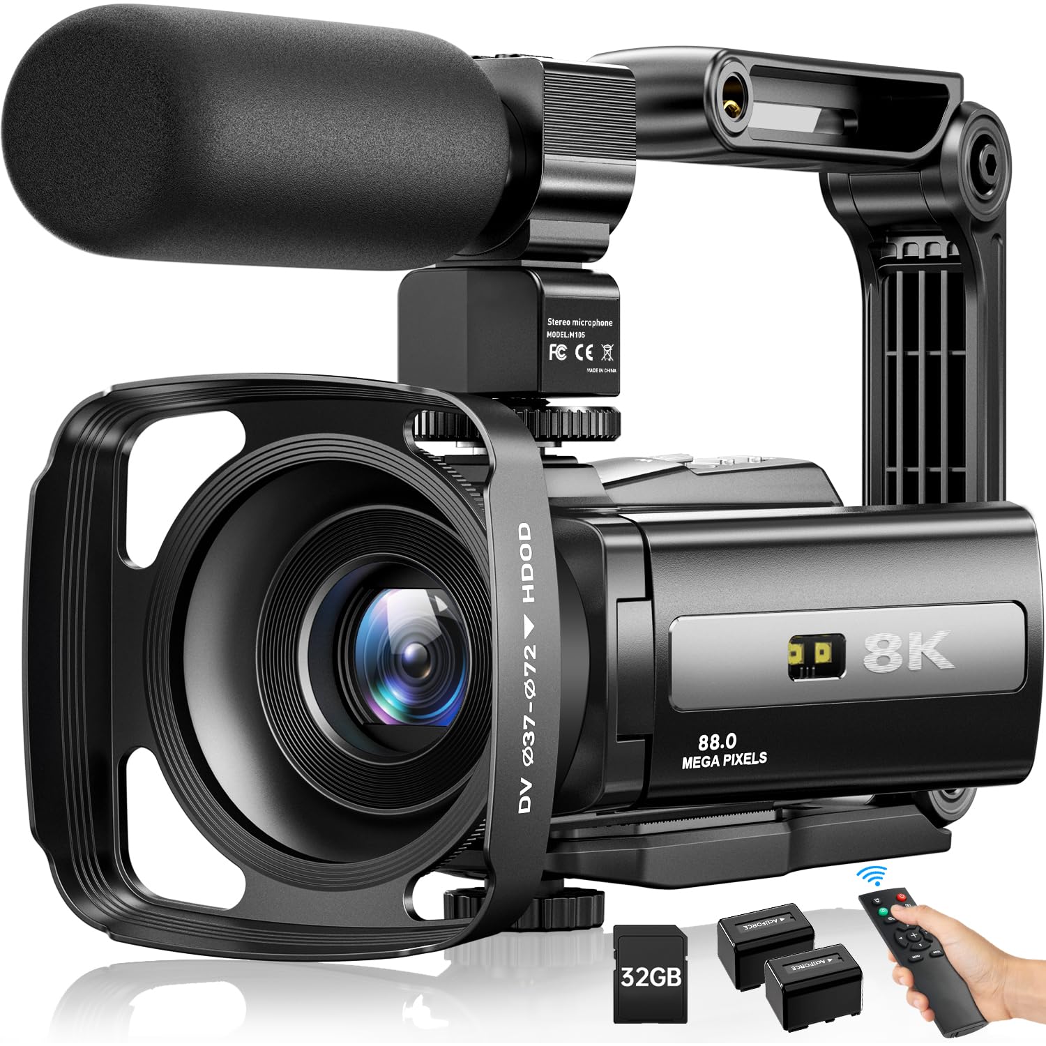 8K Video Camera Camcorder 88MP UHD WiFi Vlogging Cameras for YouTube 18X Digital Zoom IR Night Vision 3.0''Touch Screen Camera with 32GB Card, Microphone, Stabilizer, Lens Hood, Remote, Batteries8K Video Camera Camcorder 88MP UHD WiFi Vlogging…