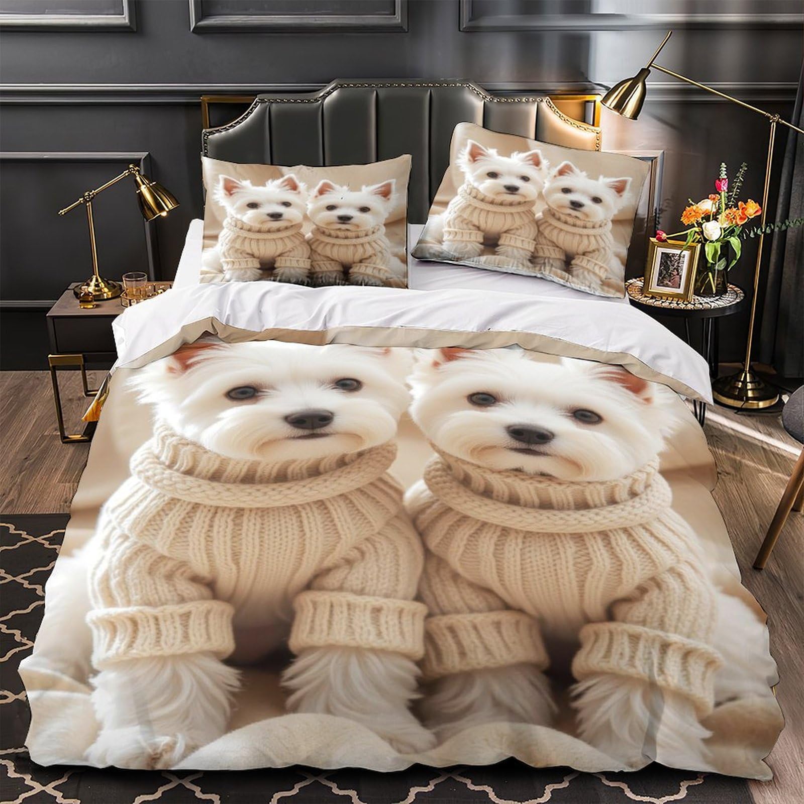 Housse de couette chiot blanc pour chambre d'hommes et adolescents