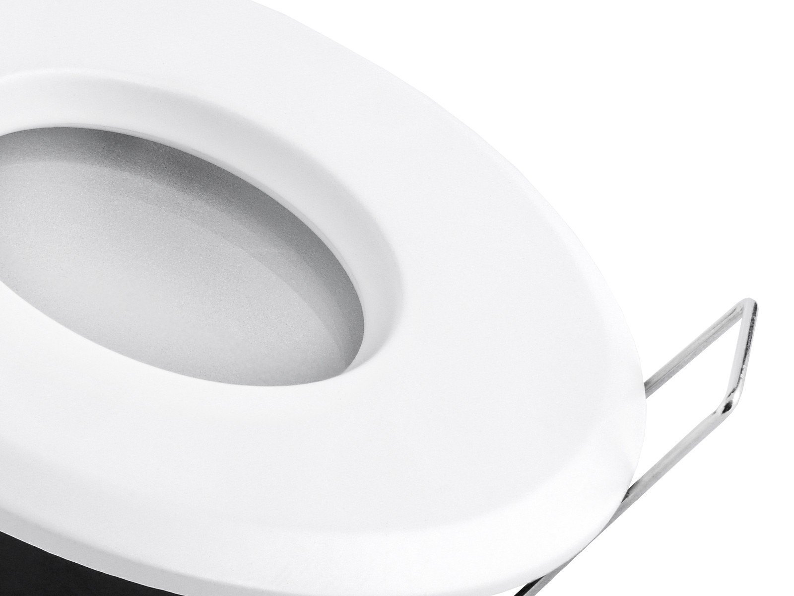 linovum Einbaurahmen 10er Set IP65 weiß rund GU10 Bad Fassung | Zehn Deckenrahmen IP65 weiß matt - mit Milchglas für Bad, Dusche & außen, für GU10, inkl. Fassung (ohne Leuchtmittel)