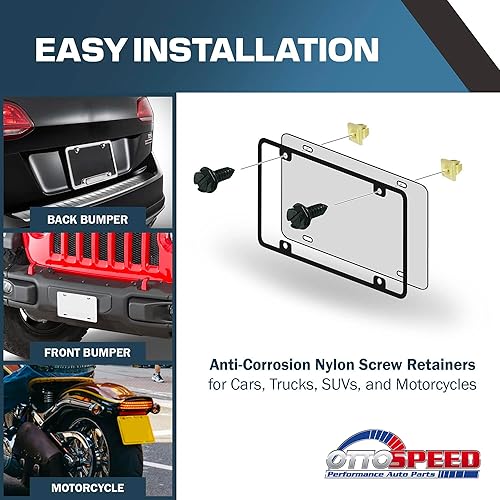 Vista 31 de Tornillos para placa con acabado inoxidable - Kit de tornillos para placas delanteras y traseras – Pernos para placa de vehículos nacionales