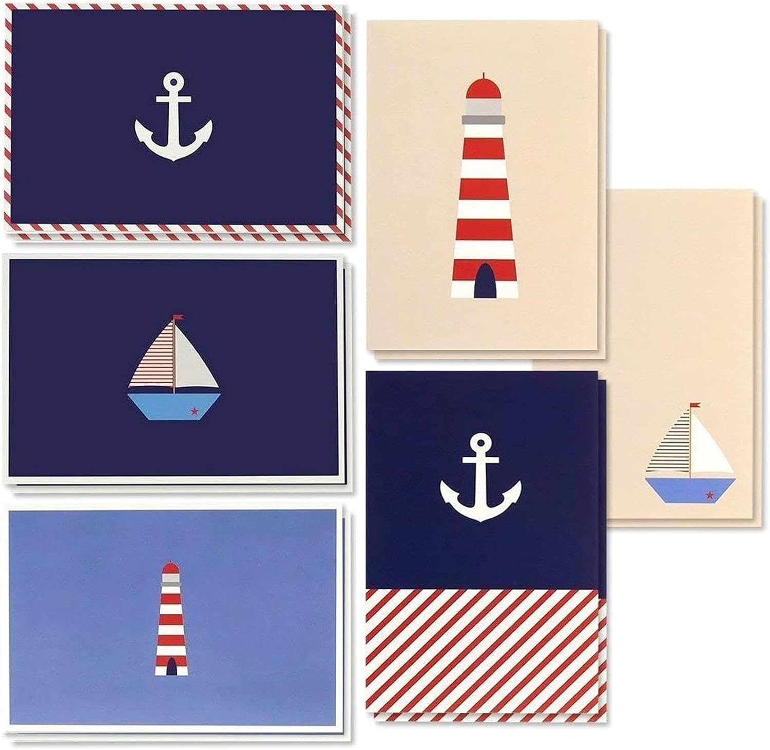48 Pack Blank Nautical Greeting Cards and Envelopes, Boat Anchor Lighthouse (4x6 In)