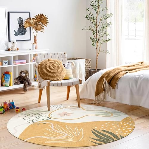 Miniatura 5 de Lahome Alfombra redonda bohemia de 4 pies  Alfombra redonda lavable antideslizante para cocina, dormitorio, ultra fina, suave, bonita alfombra