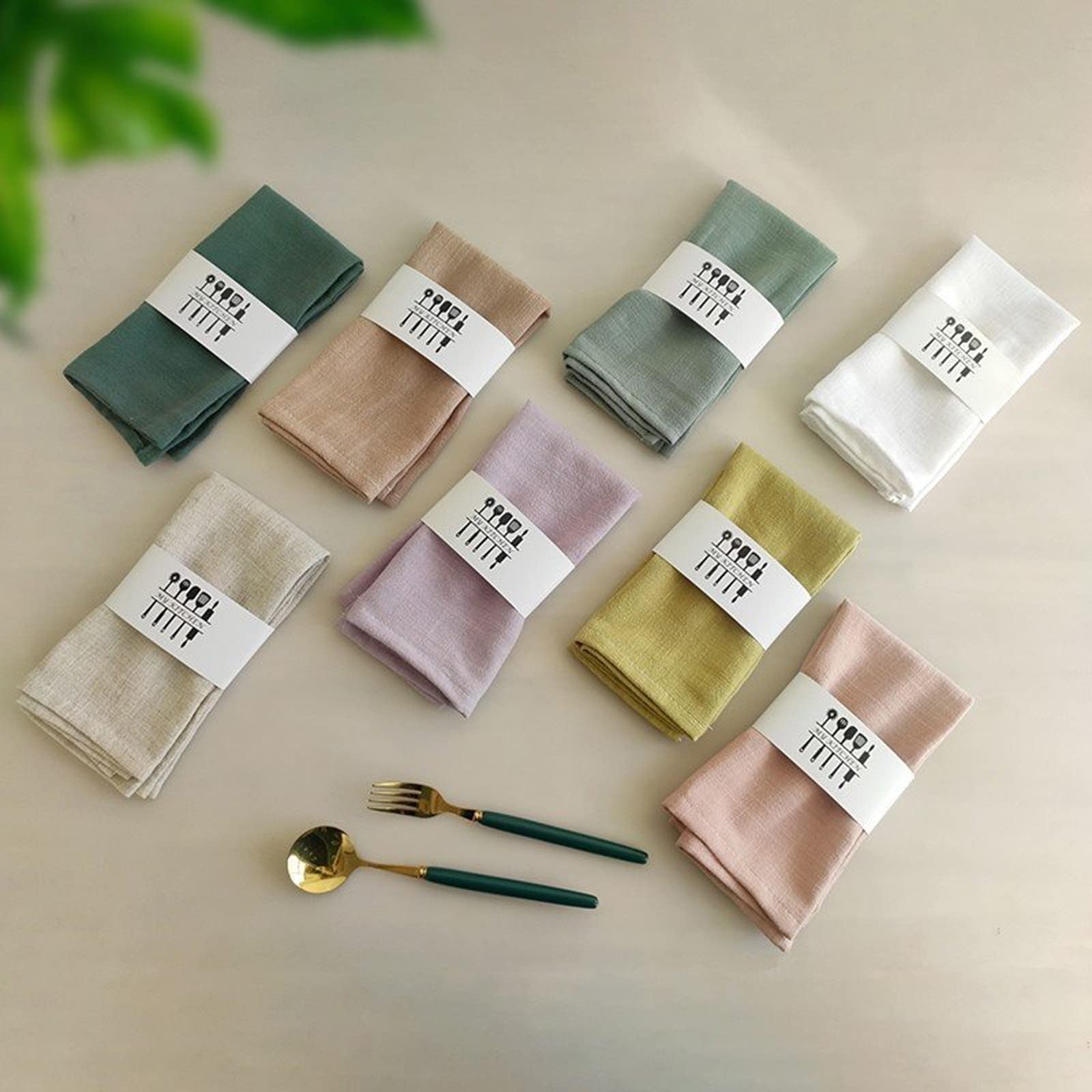 Paquete de 10 servilletas de lino, reutilizables, 40 x 40 cm, algodón natural, tela sostenible, decoración de mesa para cocina, cafetería, comedor, cena, restaurante, fiesta, boda, cumpleaños (verde