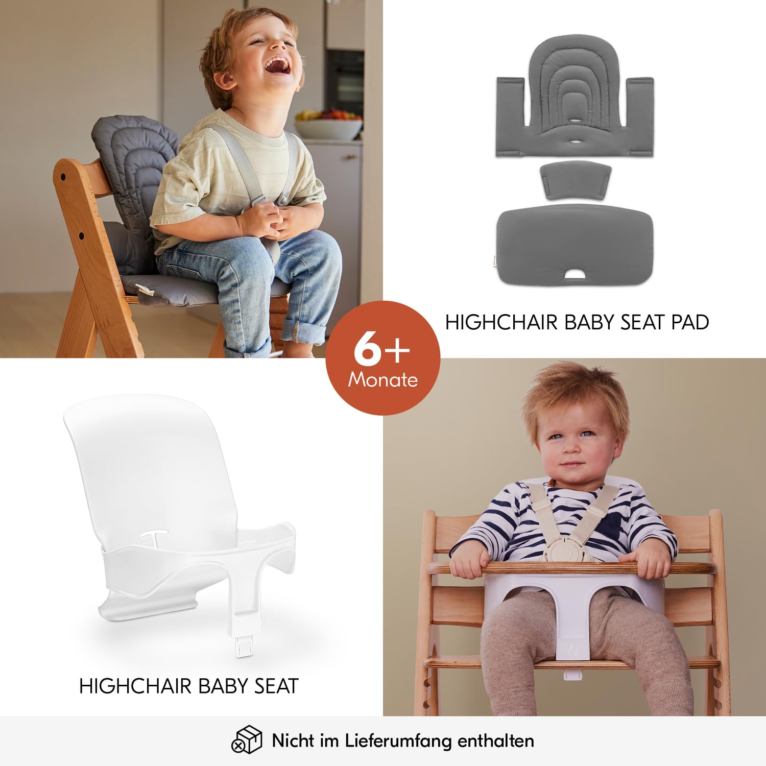 Hauck Alpha+ Holz Hochstuhl Baby mitwachsend 6 Monate bis 90 kg, Natural, 5-Punkt-Gurt, 8-fach verstellbar