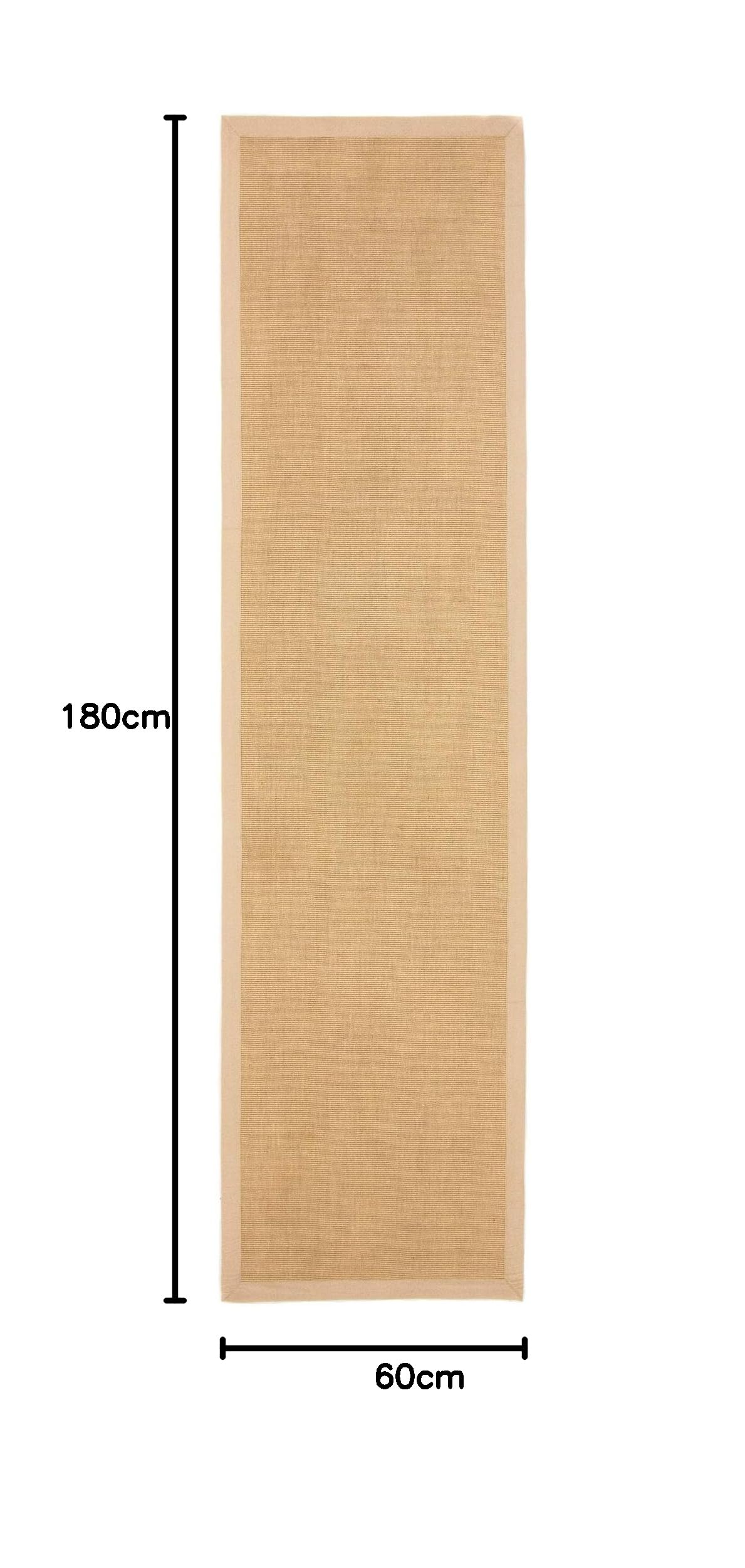 carpetfine Sisalteppich Läufer Naturfarbe 60x180 cm handgewebt mit Bordüre aus Baumwolle in Beige | Rutschfester Flachgewebe Teppichläufer Uni aus Naturfasern für Wohnzimmer, Schlafzimmer