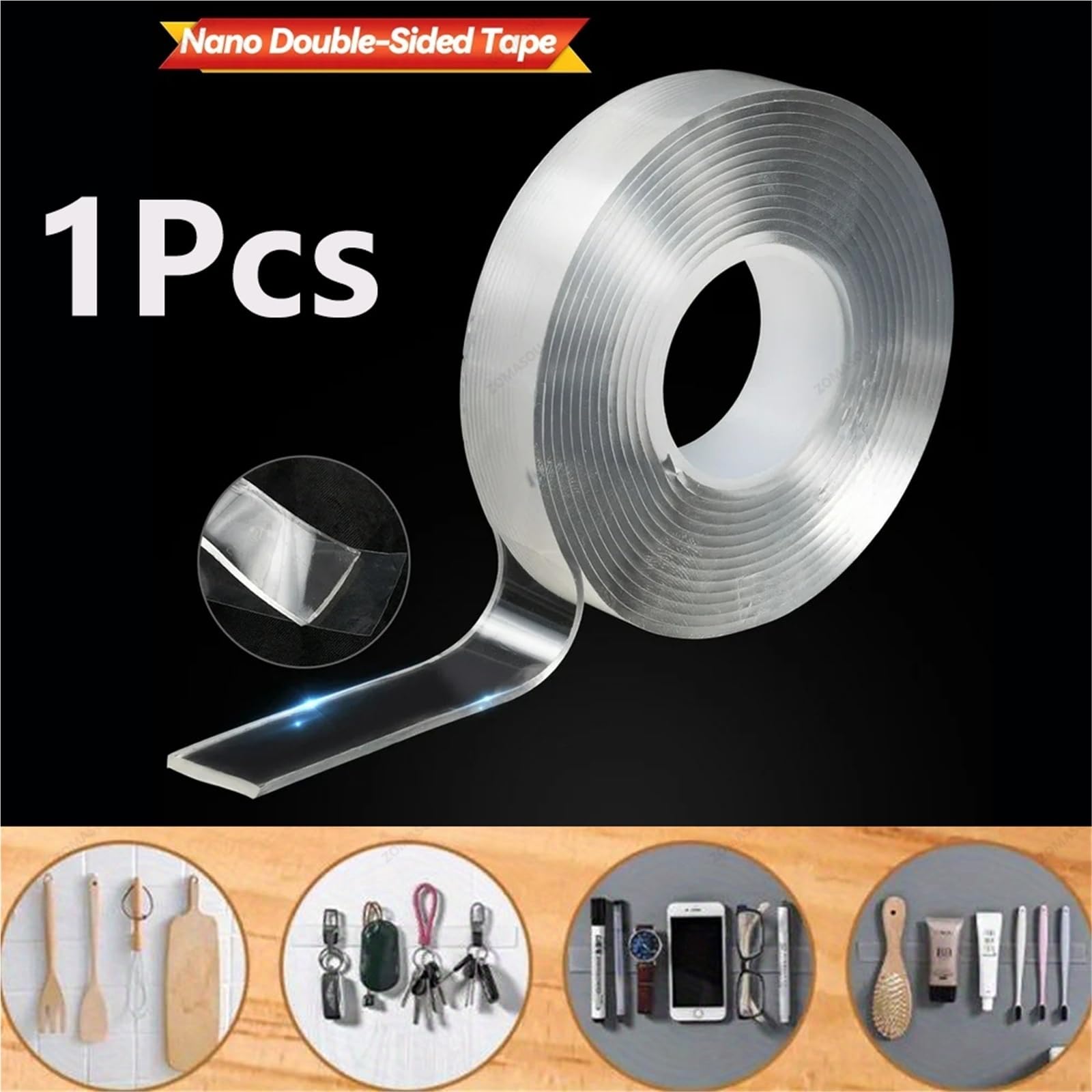Shockproof Foam Sticky Tape Nano nastro biadesivo resistente | Adesivo extra impermeabile trasparente antiscivolo for cucina bagno(5m,1MM_30MM)