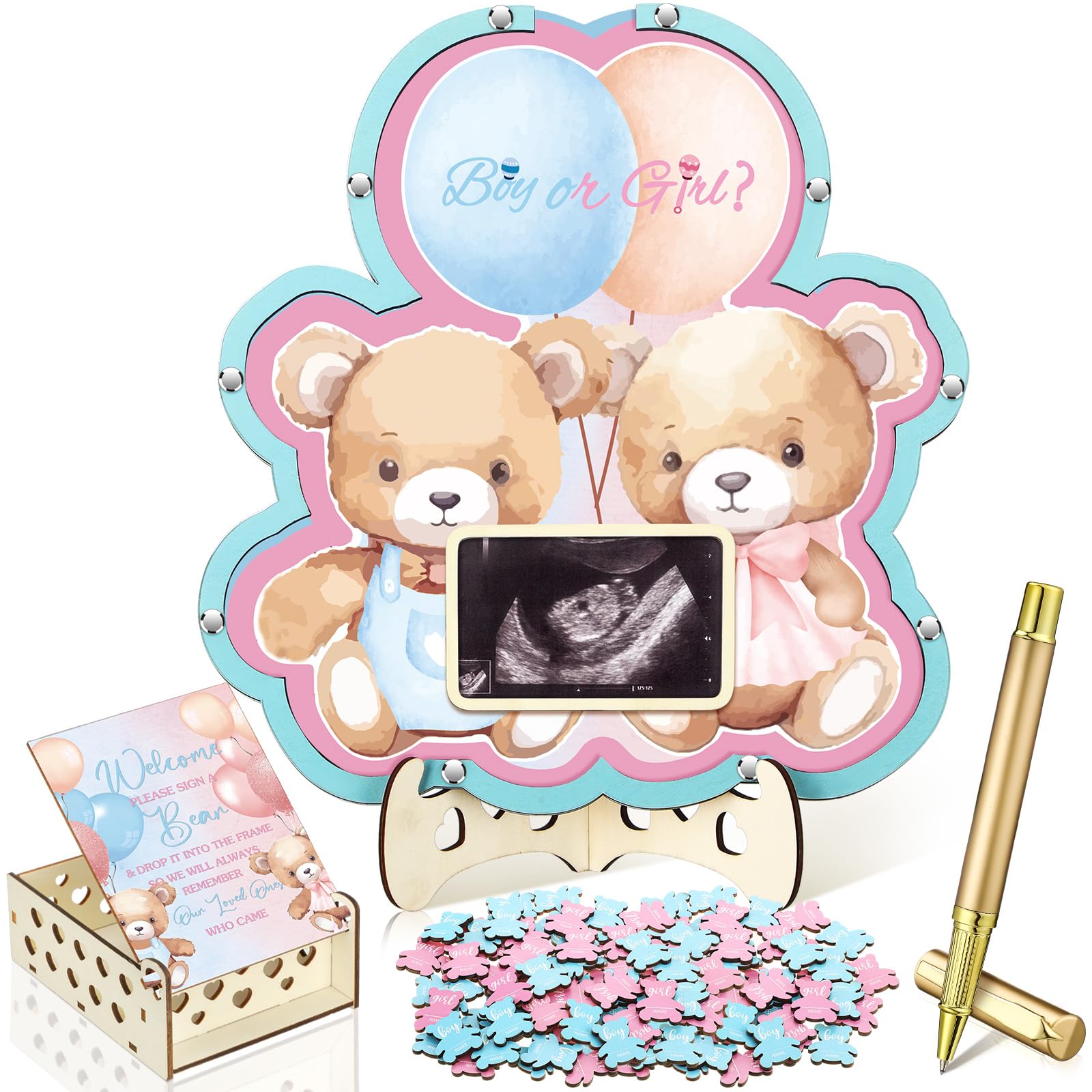 Wenqik 63 Pcs Bear Gender Reveal Baby Shower Guest Book,Blue and Pink