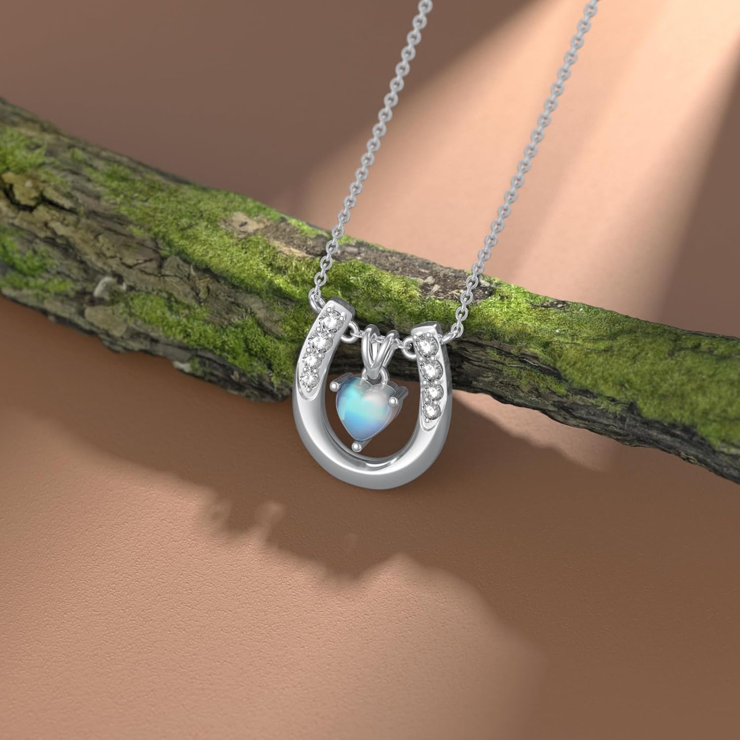 Moonstone Horseshoe Necklace for Women 925 Sterling Silver Lucky Horseshoe Heart Pendant Moonstone Jewelry Birthday Gifts for Mother Horse Lovers - Image 3