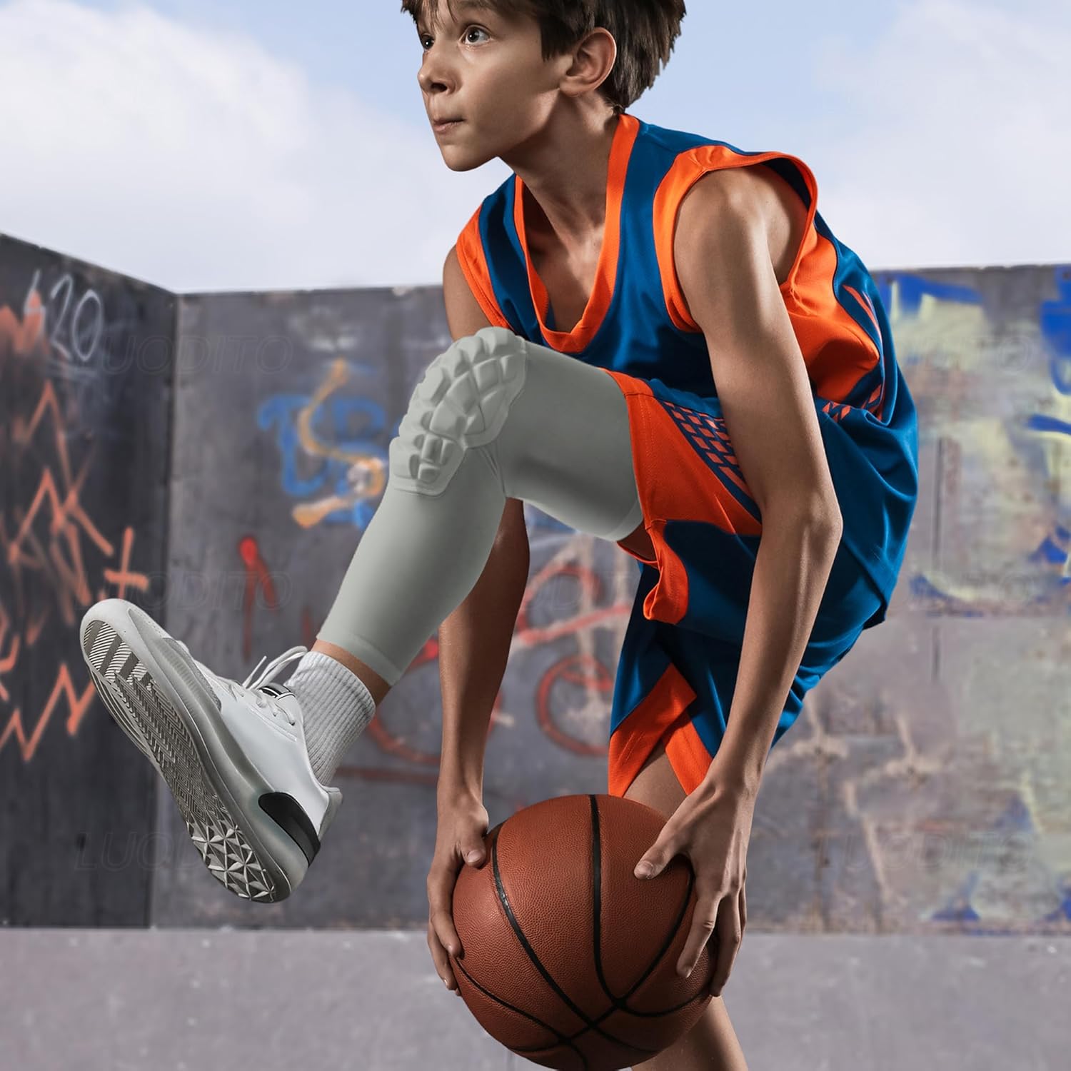 Knee Pads Compression Leg Sleeve Wrestling Volleyball Football Knee Pads, Knee Compression Sleeve for Youth Adult, 1 pair of Knee Sleeves ((#1) Gray-2pcs,Small) - Image 3