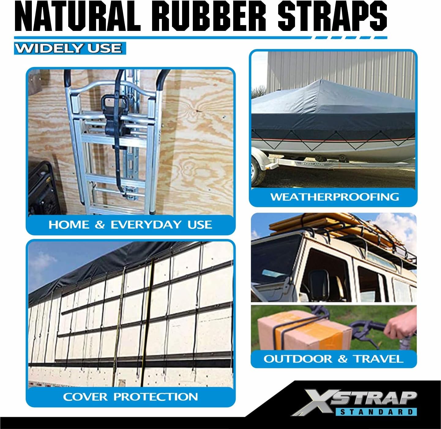 XSTRAP STANDARD 20 Pack 31'' Adjustable Rubber Tarp Straps, EPDM Bungee Cords with Hooks, Ideal for Securing Tarps, Canvases, Flatbed Trailers