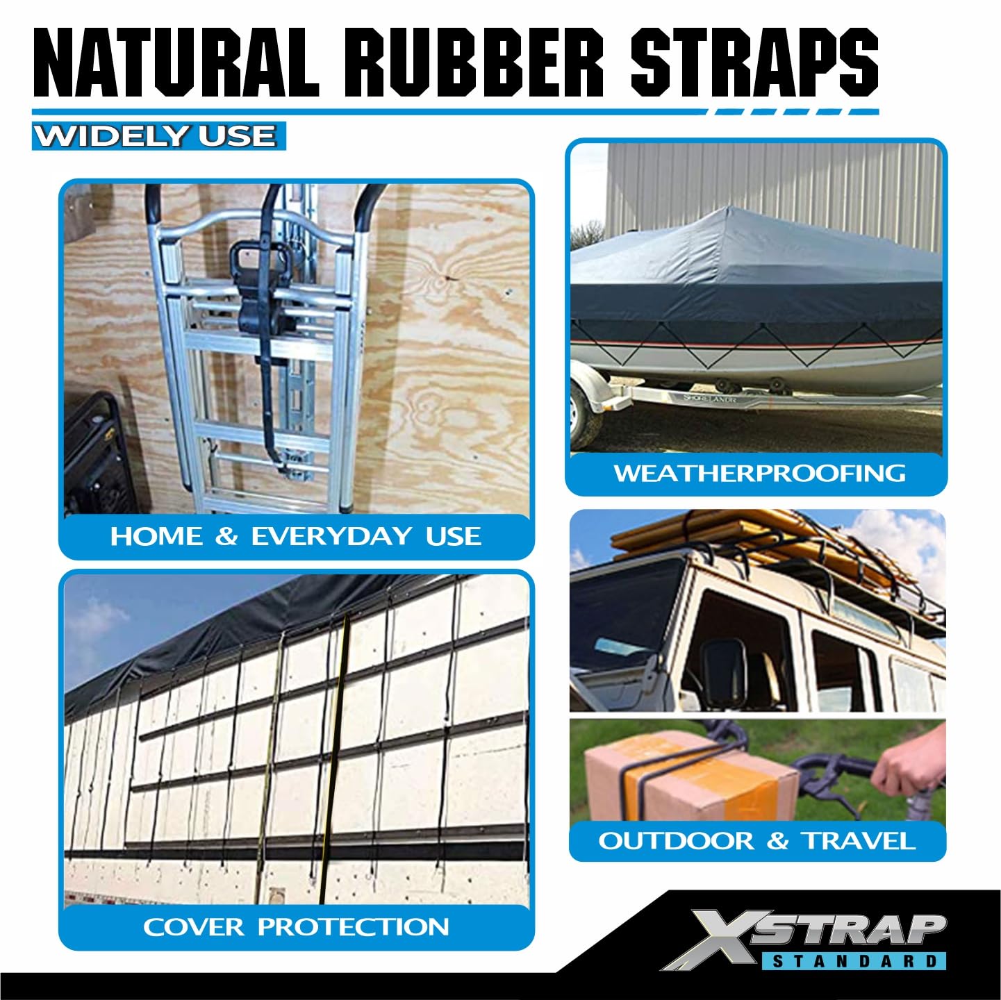 XSTRAP - Correas de Lona de Goma Ajustables, Cuerdas elásticas EPDM con Ganchos, Ideales para asegurar Lonas, lienzos (31 Pulgadas)