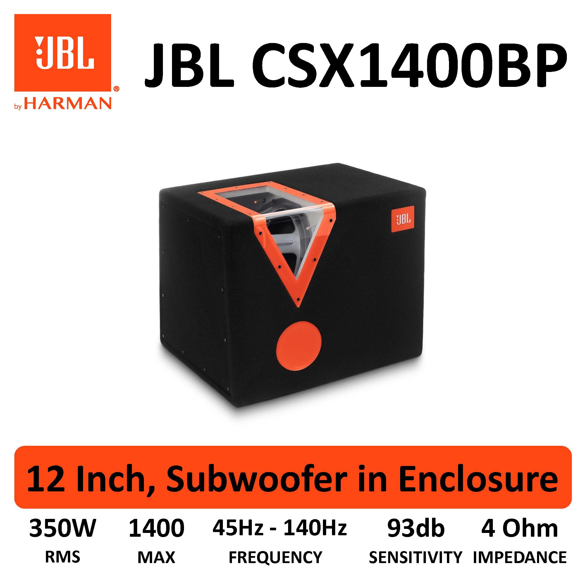 JBL CSX-1400BP 12 Inch 300mm Bandpass Subwoofer Housing with 350W