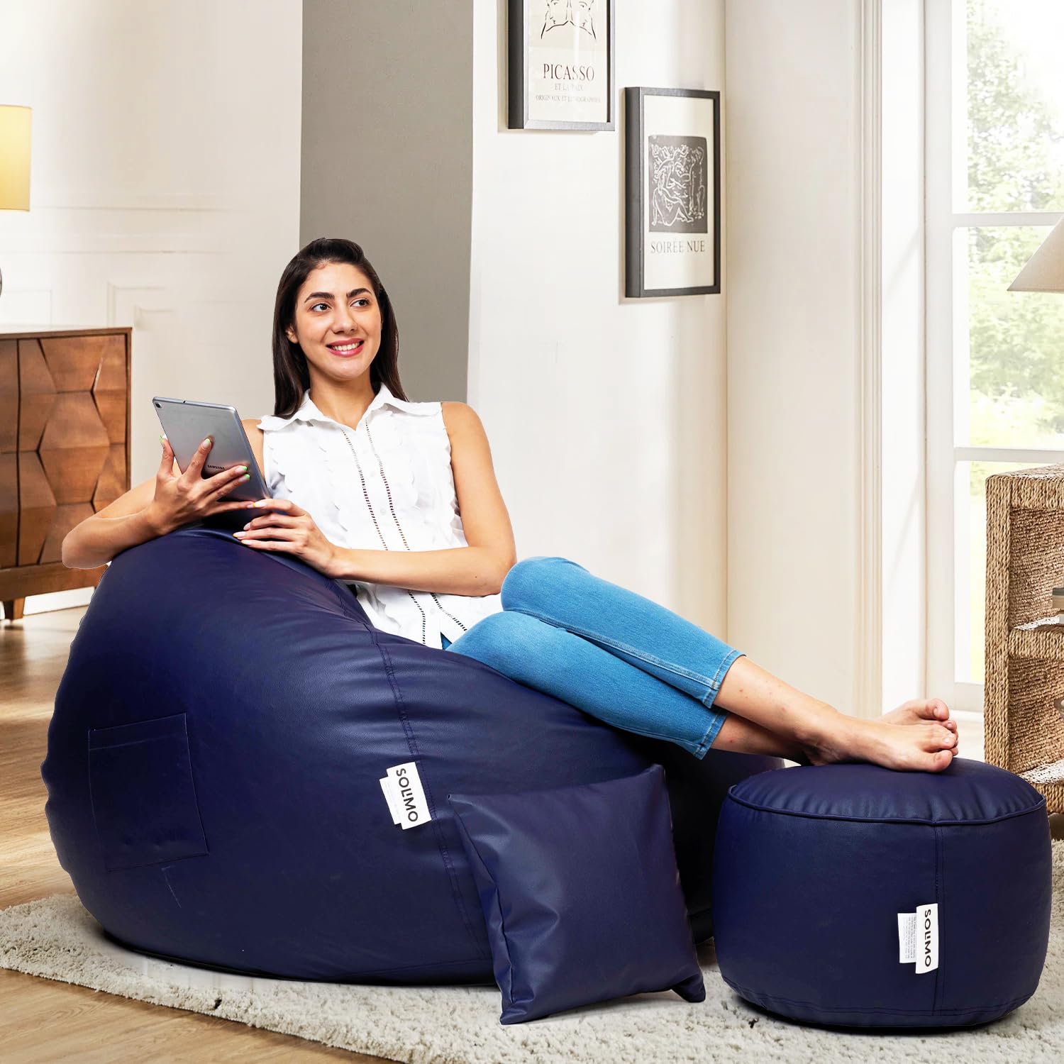 See full amazon price history chart for Amazon Brand - Solimo Premium Faux Leather Bean Bag Combo with Footrest & Cushion Combo, Filled with Beans | Capacity: Upto 5.8 Ft Height, 85 Kg Weight | 2XL | Navy Blue Amazon Brand - Solimo Premium Faux Leather Bean Bag Combo with Footrest & Cushion Combo, Filled with Beans | Capacity: Upto 5.8 Ft Height, 85 Kg Weight | 2XL | Navy Blue (B0BCHCGB2Z) Amazon Price History, Amazon Price Tracker
