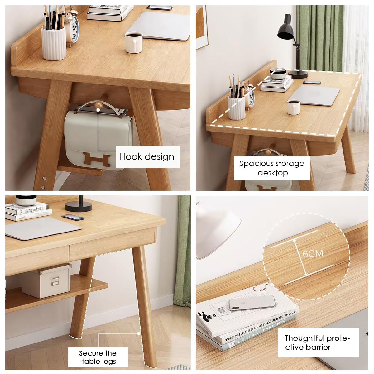 Scrivania compatta per computer con 2 cassetti, scrivania in legno massello per piccoli spazi, postazione di lavoro per casa, ufficio, studio, facile da montare, 80 cm in legno naturale