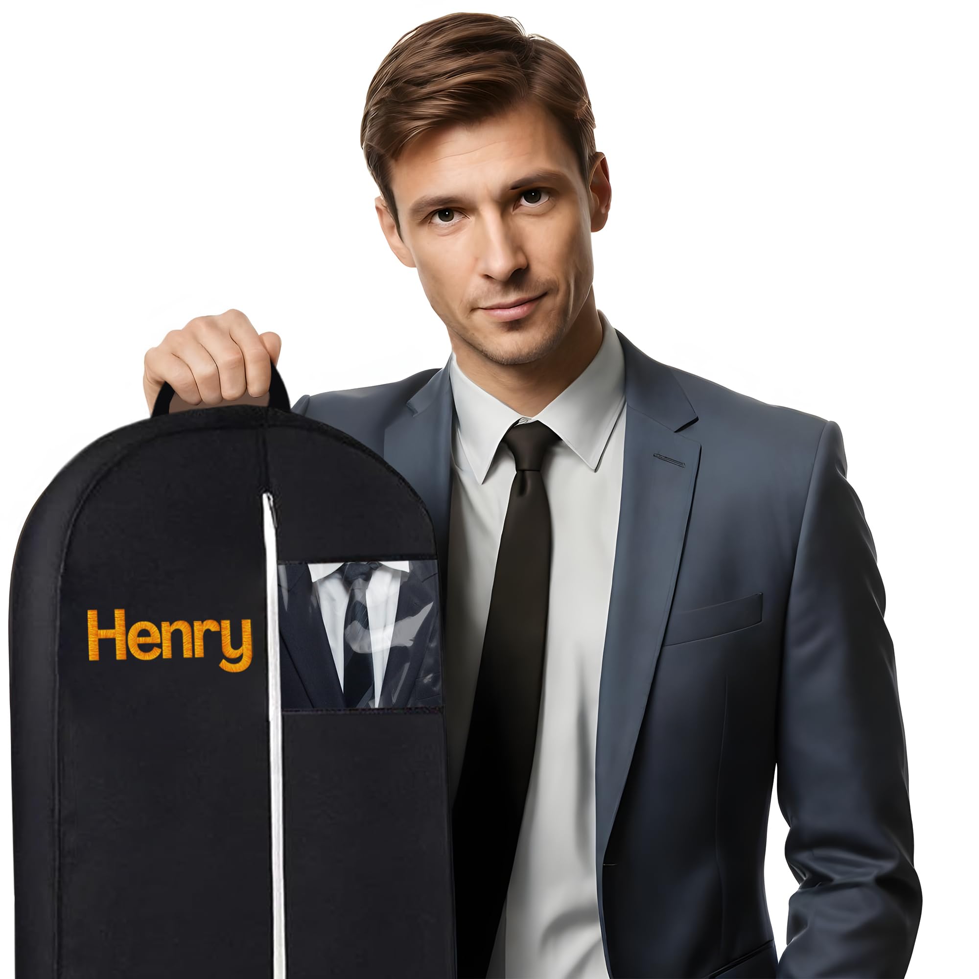 Personalized Garment bag for Business - Embroidered Name Black Bag for Clothes, Suites With 2 Mesh Pockets for Lawyer, Travel- Ideal for Business