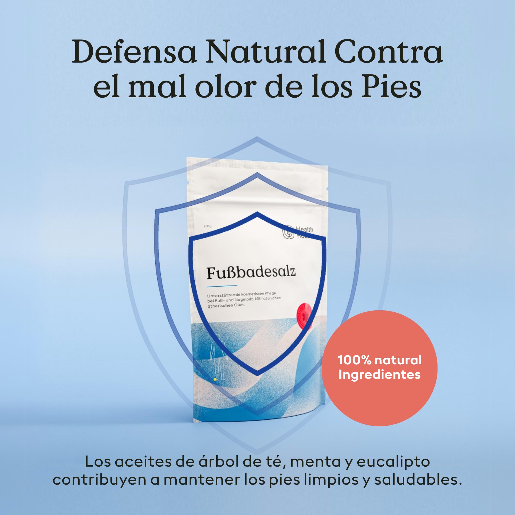 Health Routine Fußbadesalz — Pack de 5 unidades — Sales naturales para el baño de pies con aceite de árbol de té e ingredientes activos 100% naturales para el cuidado e higiene diaria
